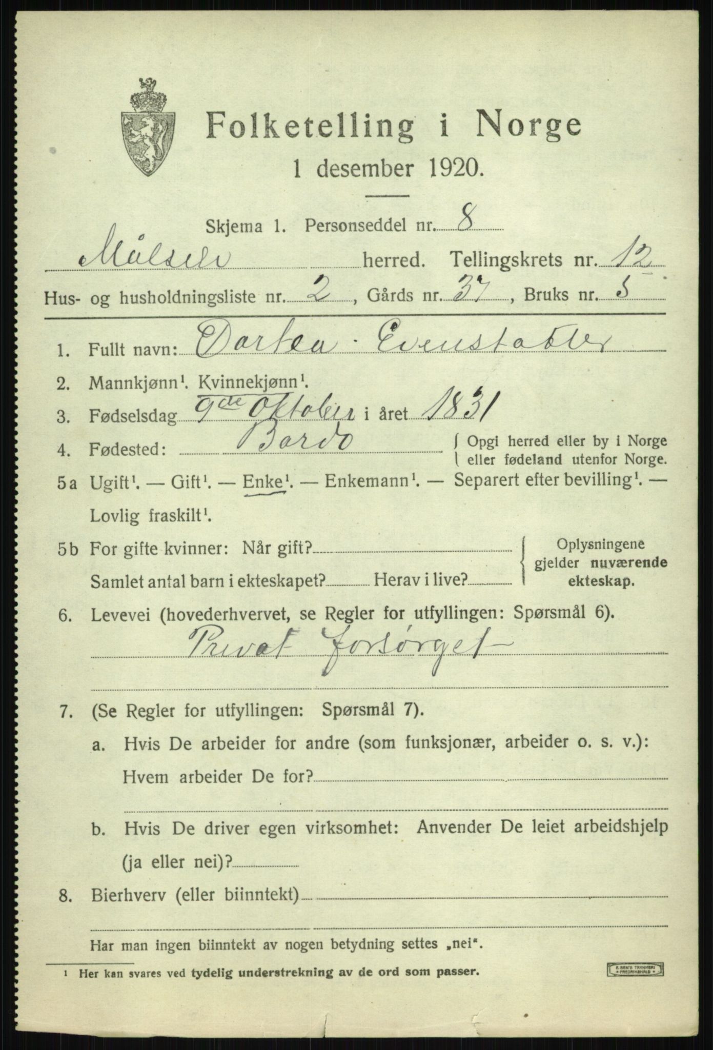 SATØ, Folketelling 1920 for 1924 Målselv herred, 1920, s. 6451