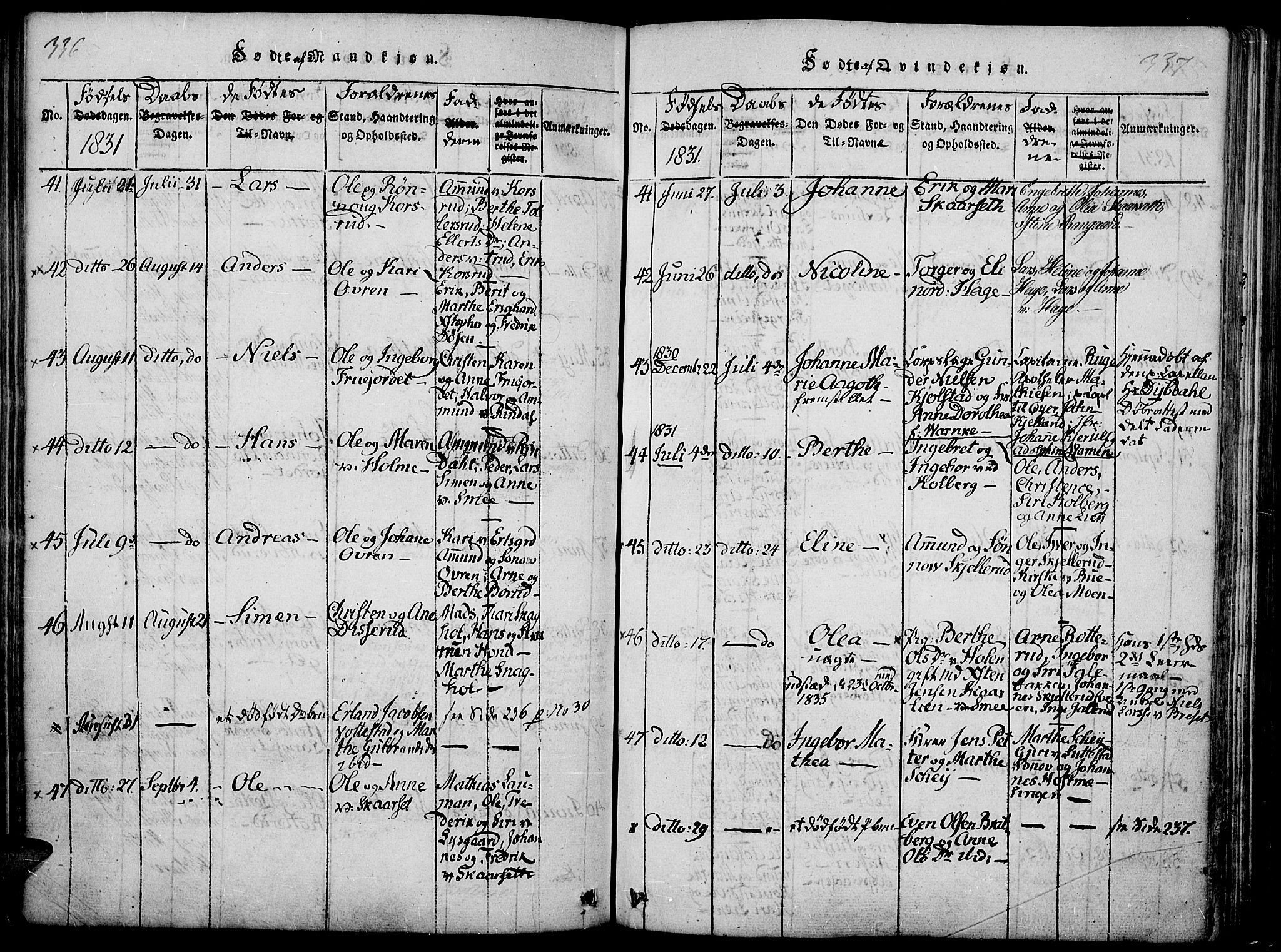 Fåberg prestekontor, AV/SAH-PREST-086/H/Ha/Haa/L0003: Ministerialbok nr. 3, 1818-1833, s. 336-337