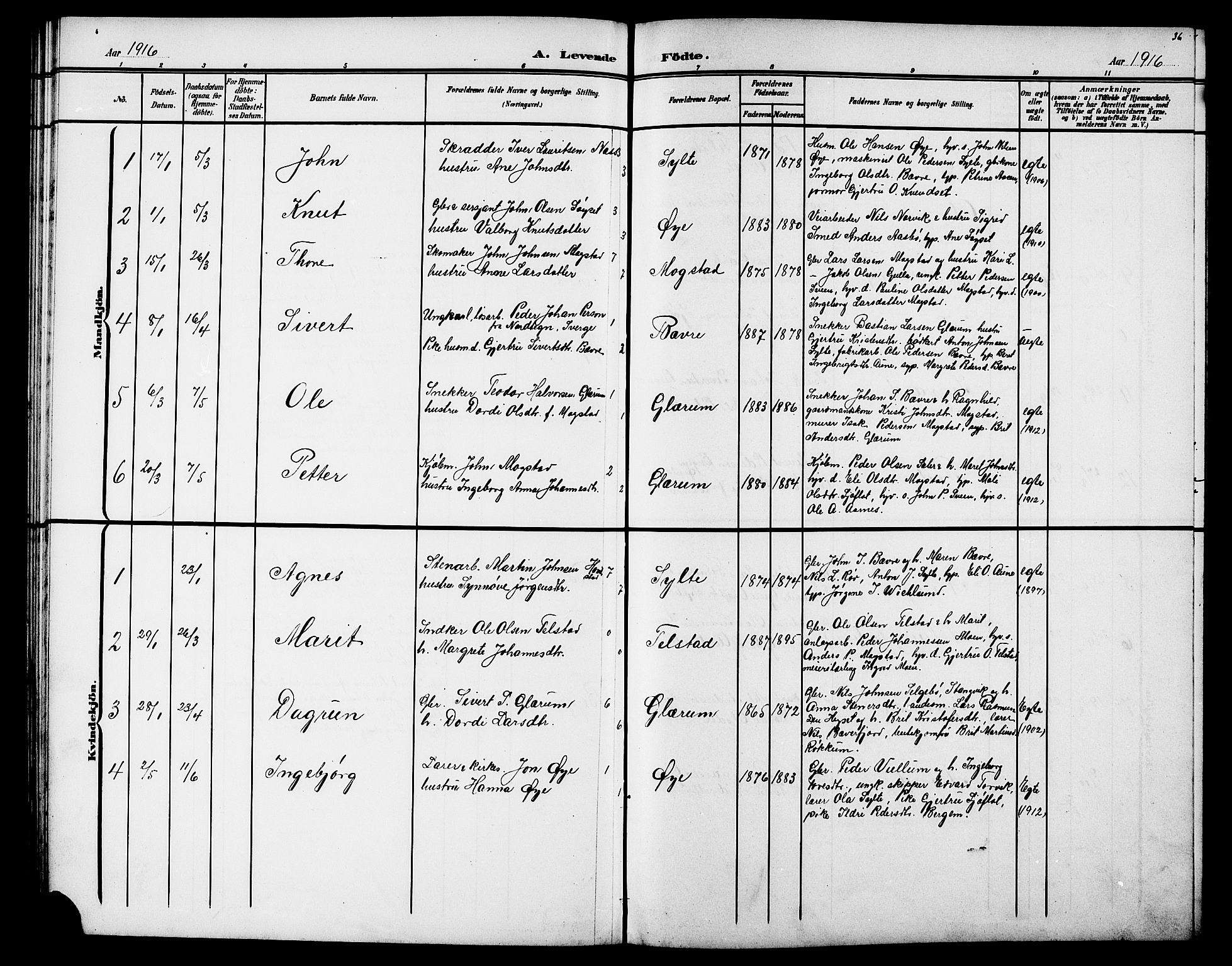 Ministerialprotokoller, klokkerbøker og fødselsregistre - Møre og Romsdal, AV/SAT-A-1454/595/L1053: Klokkerbok nr. 595C05, 1901-1919, s. 36