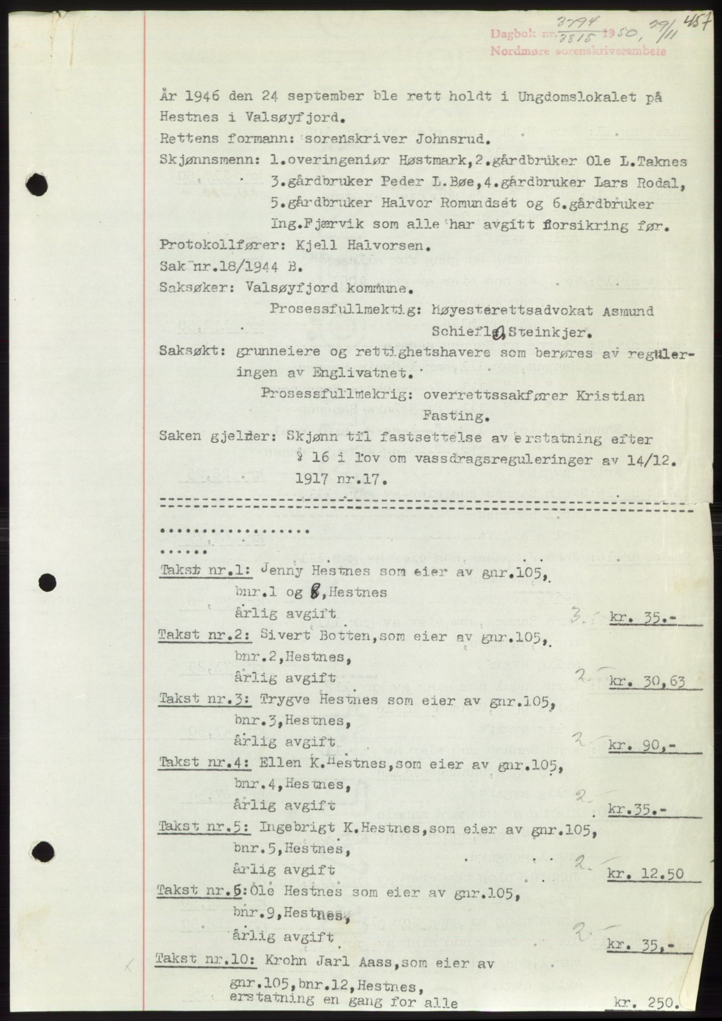 Nordmøre sorenskriveri, SAT/A-4132/1/2/2Ca: Pantebok nr. B106, 1950-1950, Dagboknr: 3794/1950