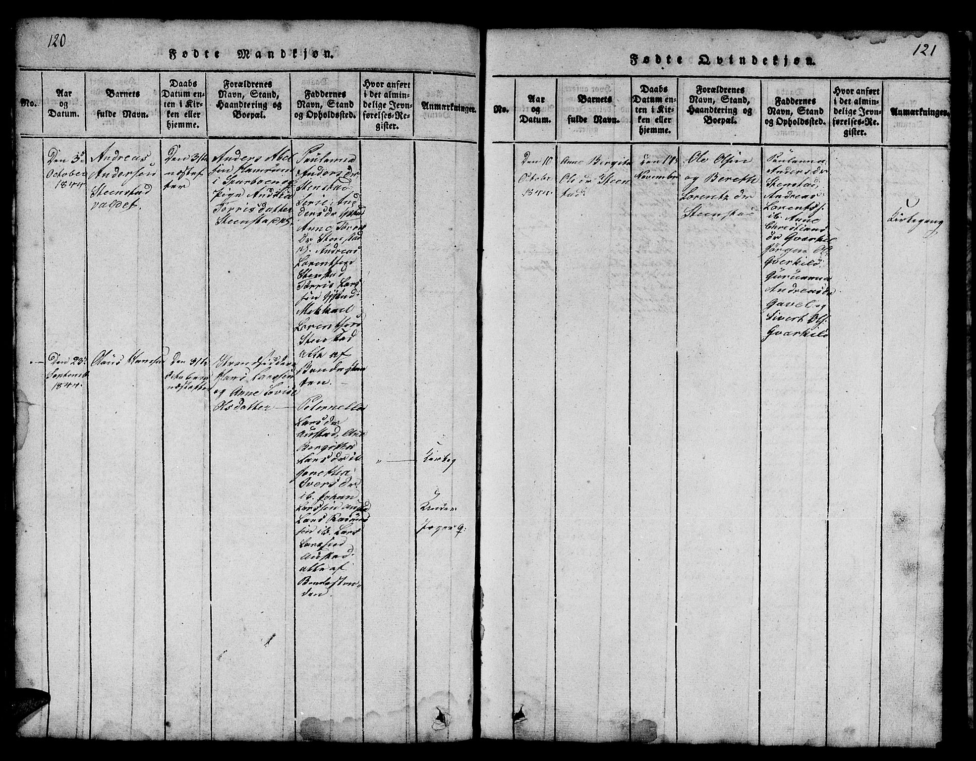 Ministerialprotokoller, klokkerbøker og fødselsregistre - Nord-Trøndelag, SAT/A-1458/731/L0310: Klokkerbok nr. 731C01, 1816-1874, s. 120-121