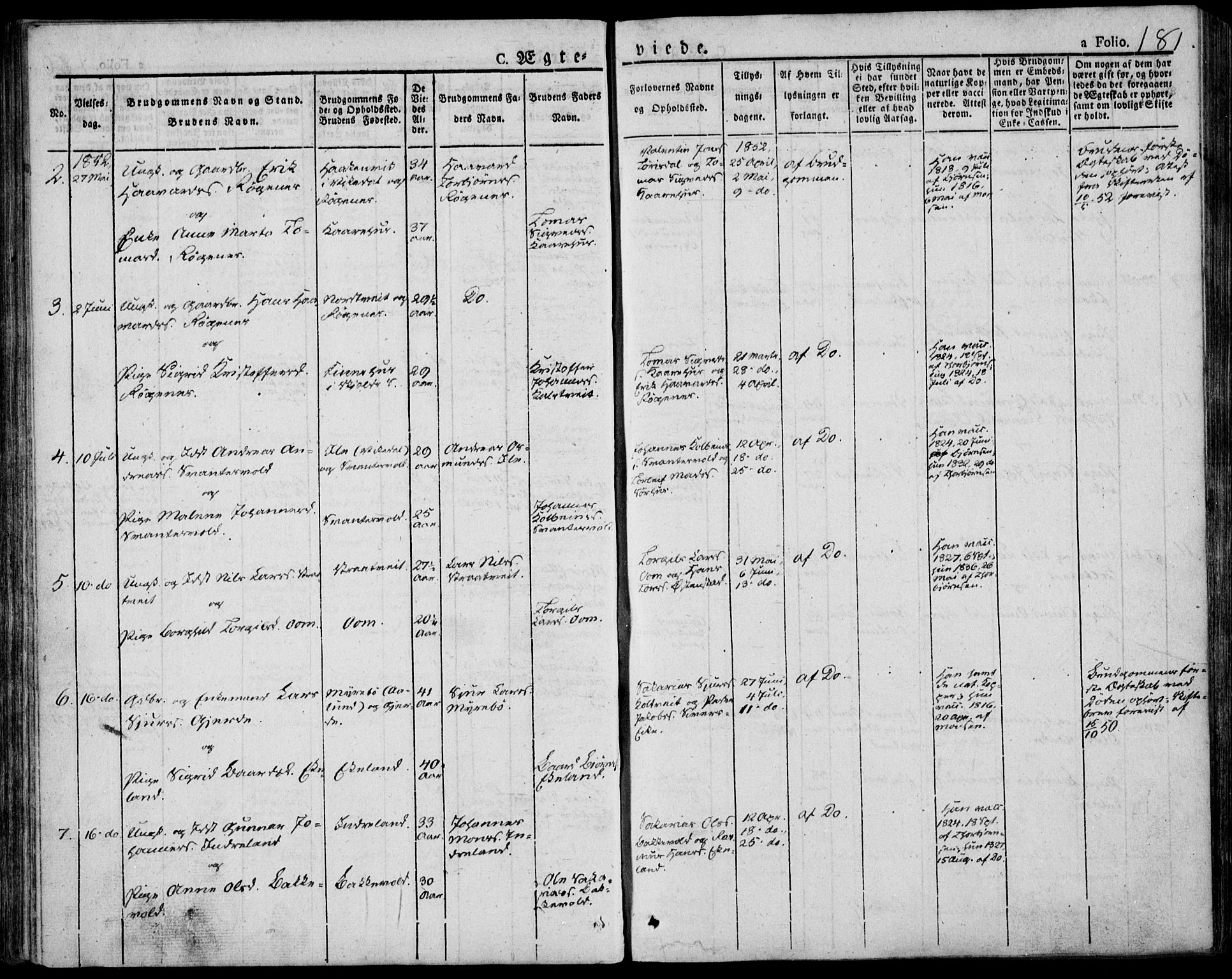 Skjold sokneprestkontor, AV/SAST-A-101847/H/Ha/Haa/L0005: Ministerialbok nr. A 5, 1830-1856, s. 181