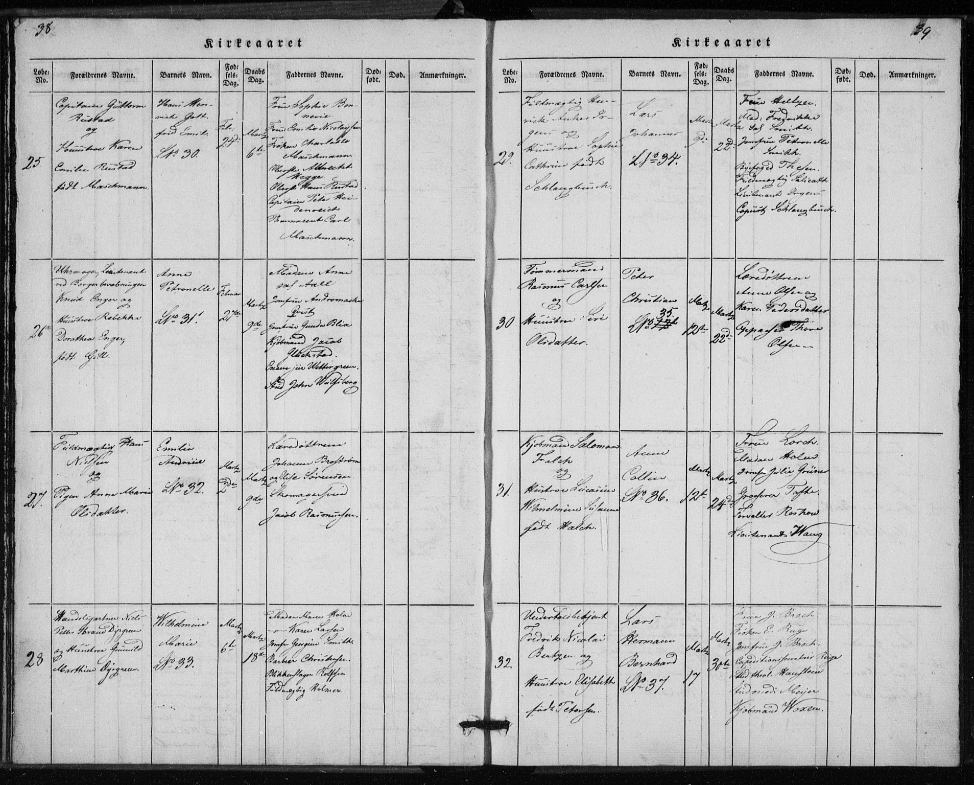 Rikshospitalet prestekontor Kirkebøker, AV/SAO-A-10309b/K/L0001/0001: Dåpsbok nr. 1.1, 1834-1842, s. 38-39