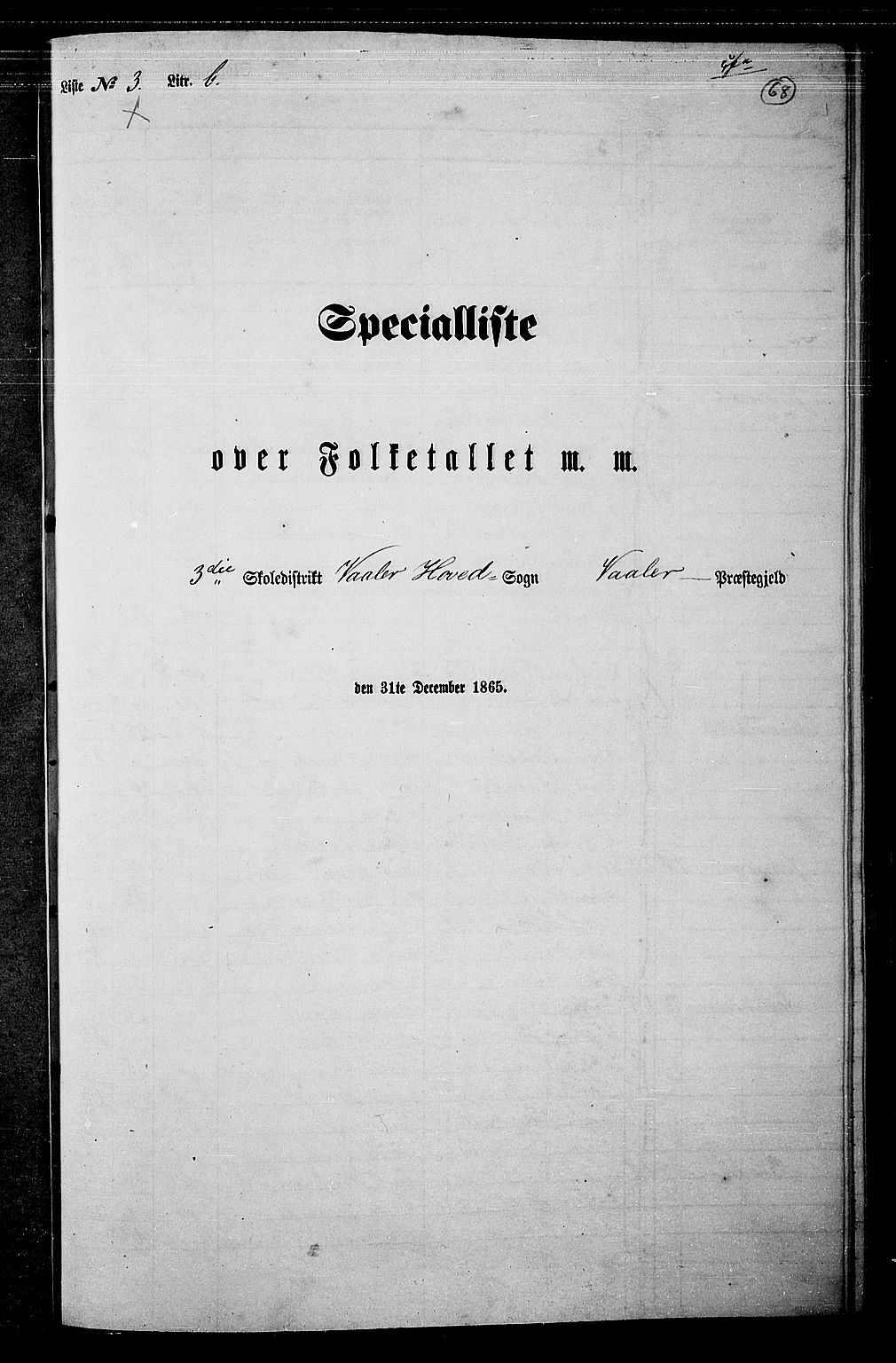 RA, Folketelling 1865 for 0137P Våler prestegjeld, 1865, s. 63