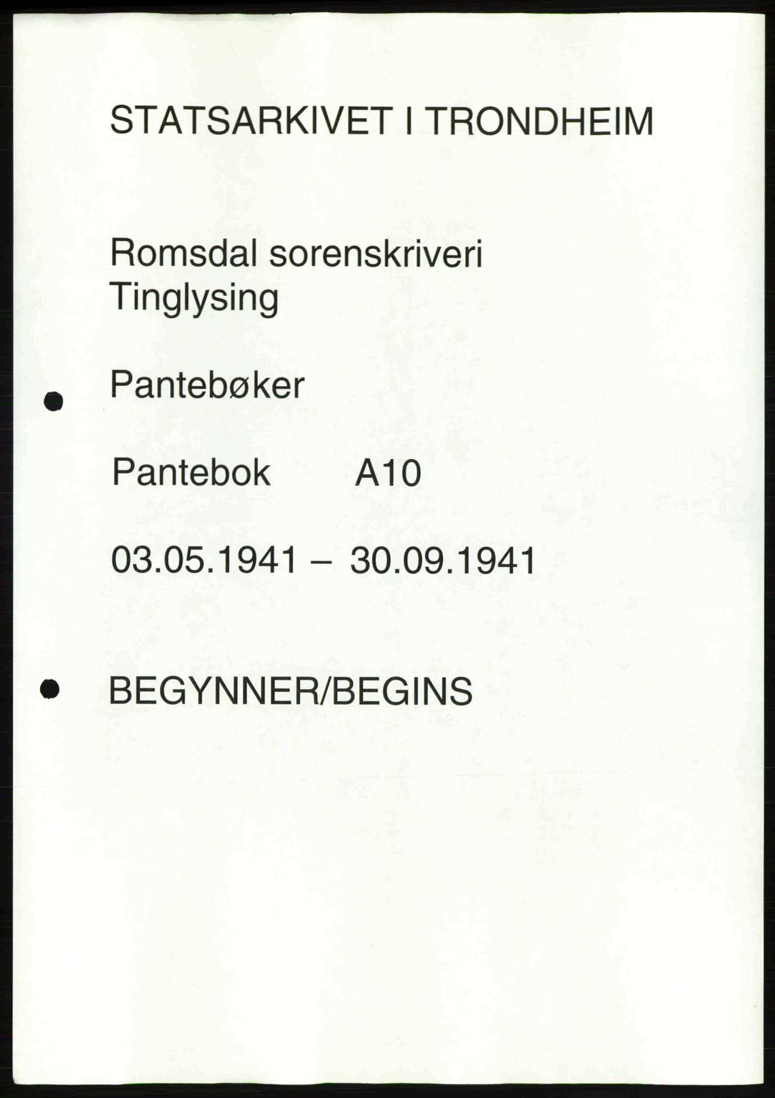 Romsdal sorenskriveri, AV/SAT-A-4149/1/2/2C: Pantebok nr. A10, 1941-1941