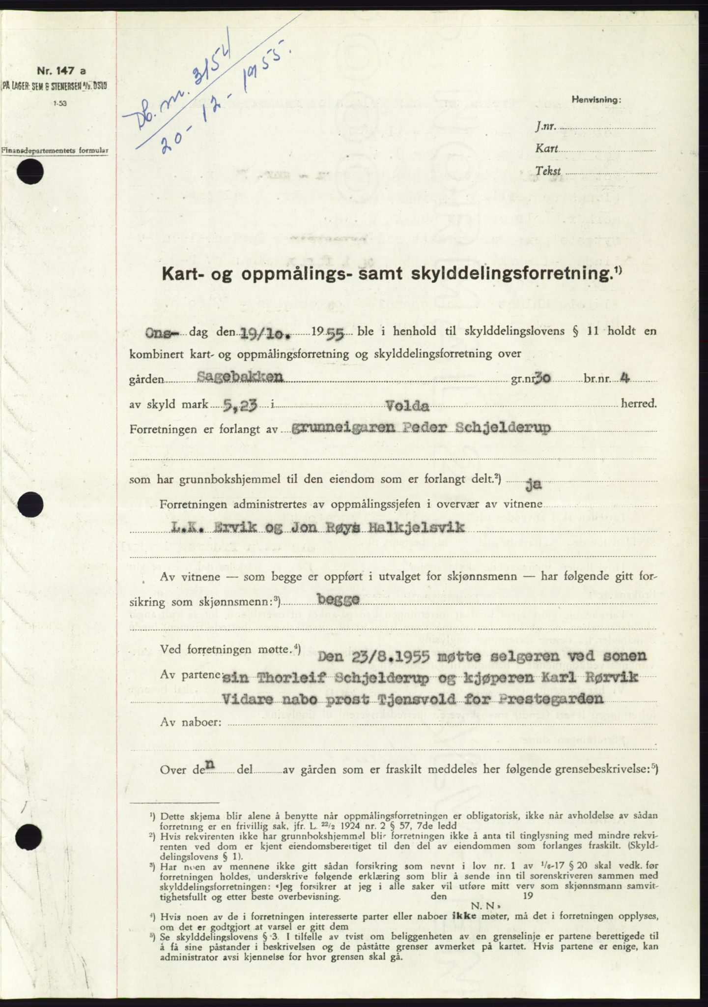 Søre Sunnmøre sorenskriveri, SAT/A-4122/1/2/2C/L0102: Pantebok nr. 28A, 1955-1956, Dagboknr: 3154/1955