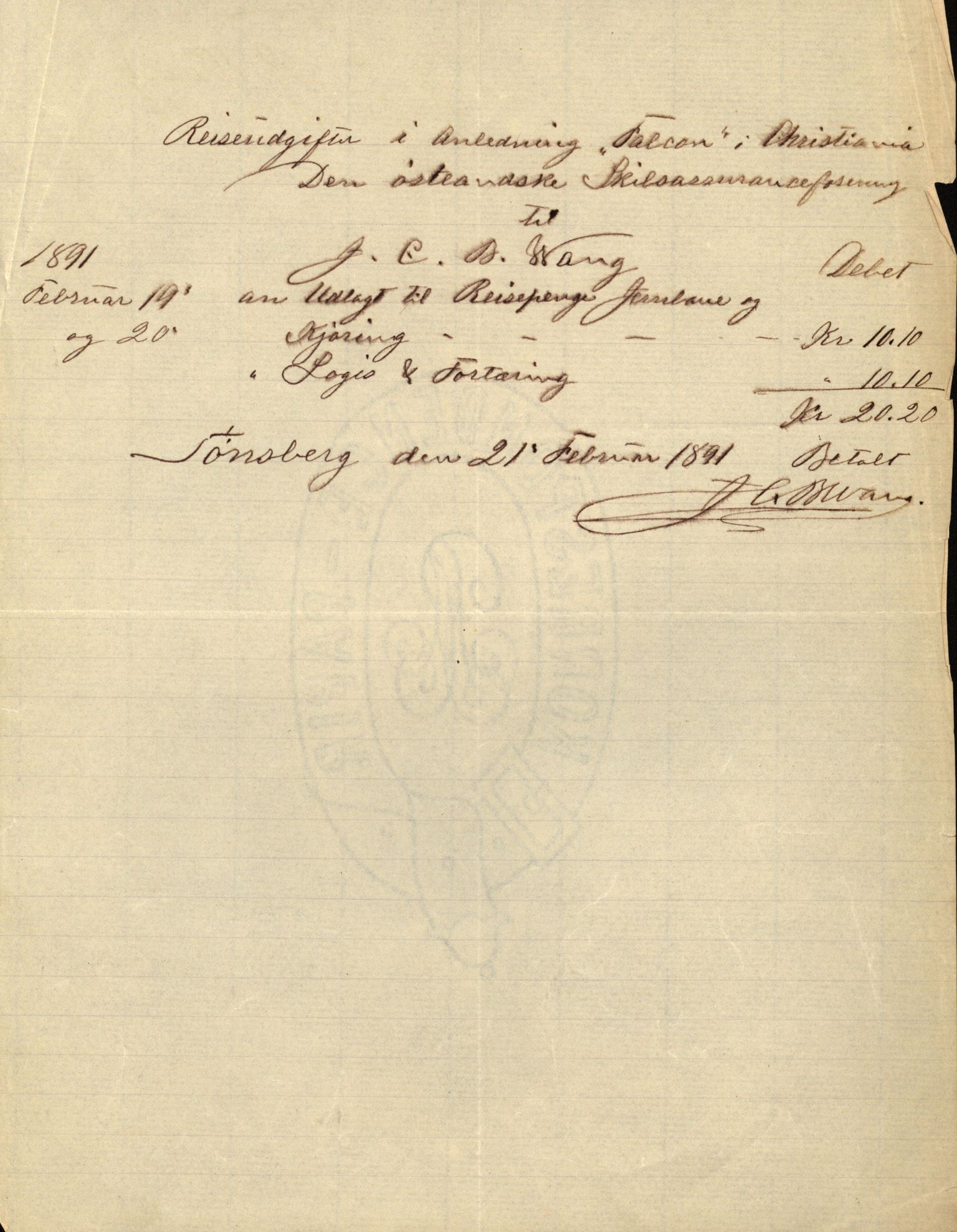 Pa 63 - Østlandske skibsassuranceforening, VEMU/A-1079/G/Ga/L0027/0011: Havaridokumenter / Louise, Lucie, Falcon, Ingeborg av Laurvig, Imperator, 1891, s. 24