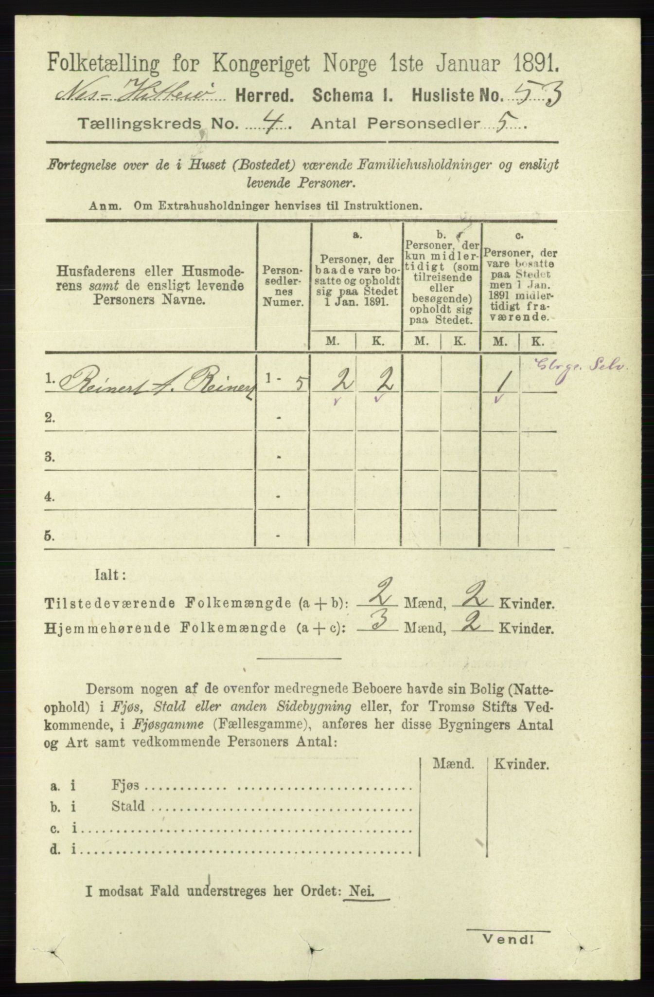 RA, Folketelling 1891 for 1043 Hidra og Nes herred, 1891, s. 1422