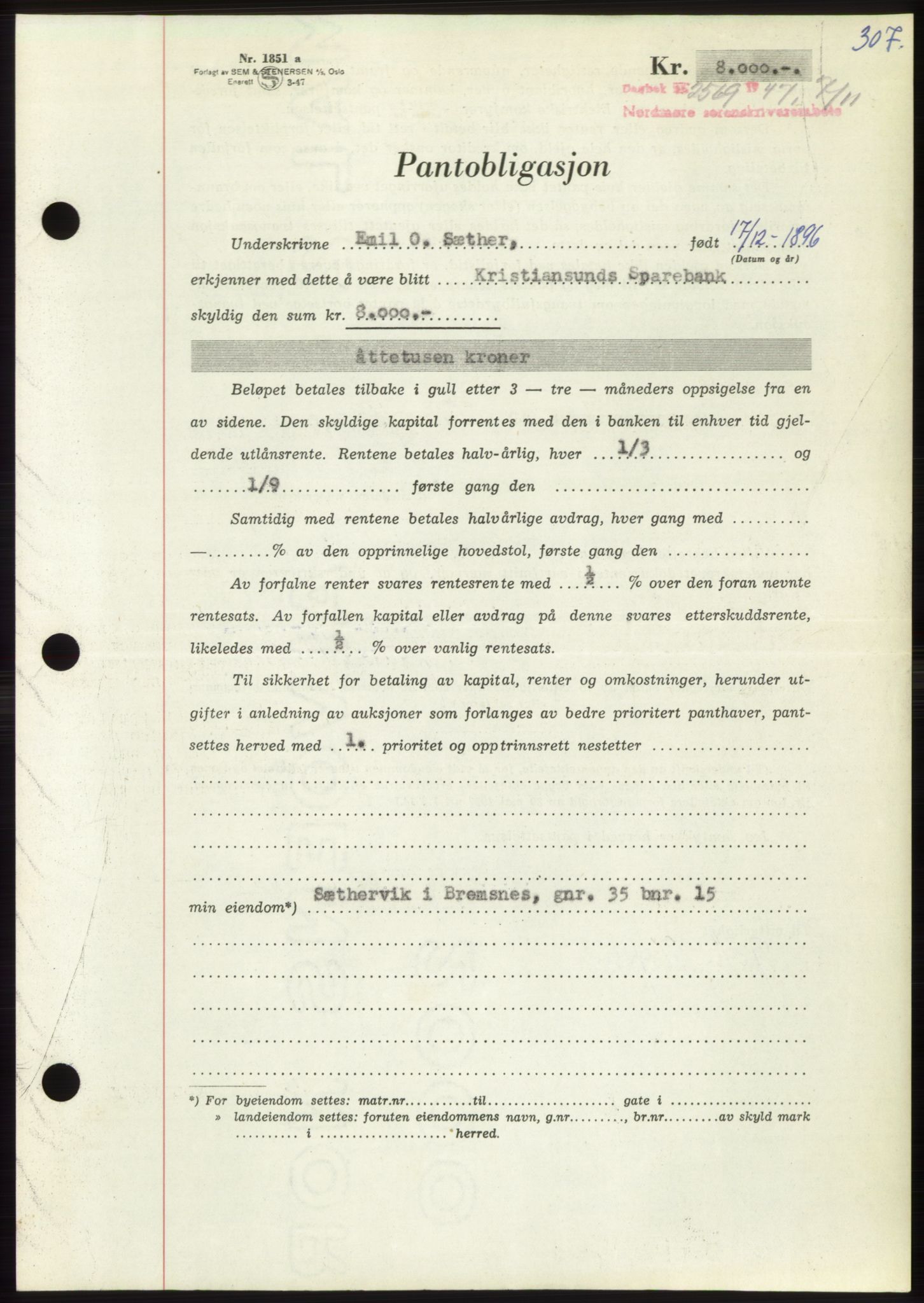 Nordmøre sorenskriveri, AV/SAT-A-4132/1/2/2Ca: Pantebok nr. B97, 1947-1948, Dagboknr: 2569/1947