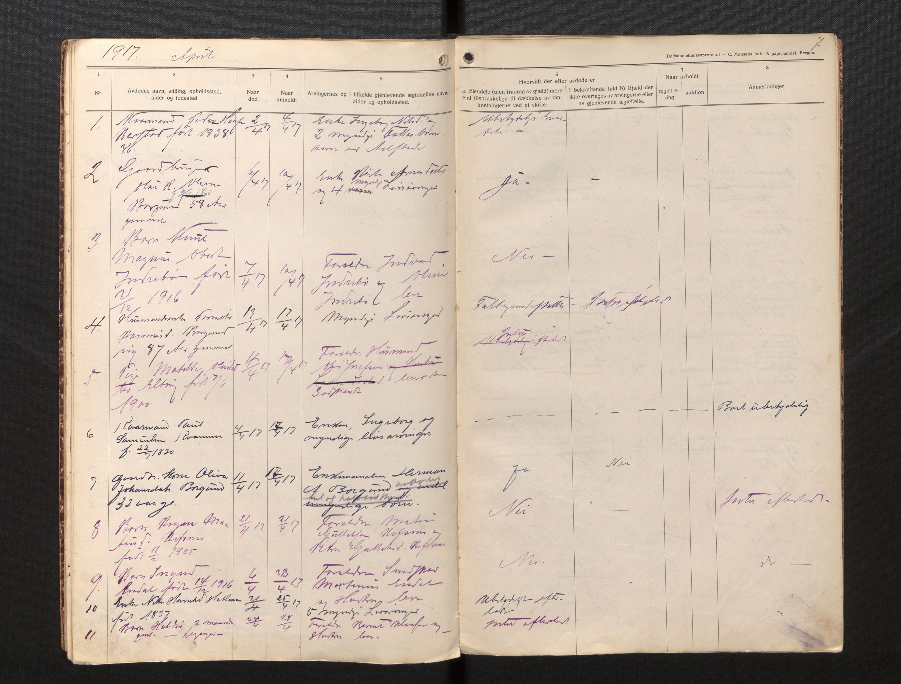 Lensmannen i Selje, AV/SAB-A-29701/0006/L0007: Dødsfallprotokoll, 1916-1920, s. 7