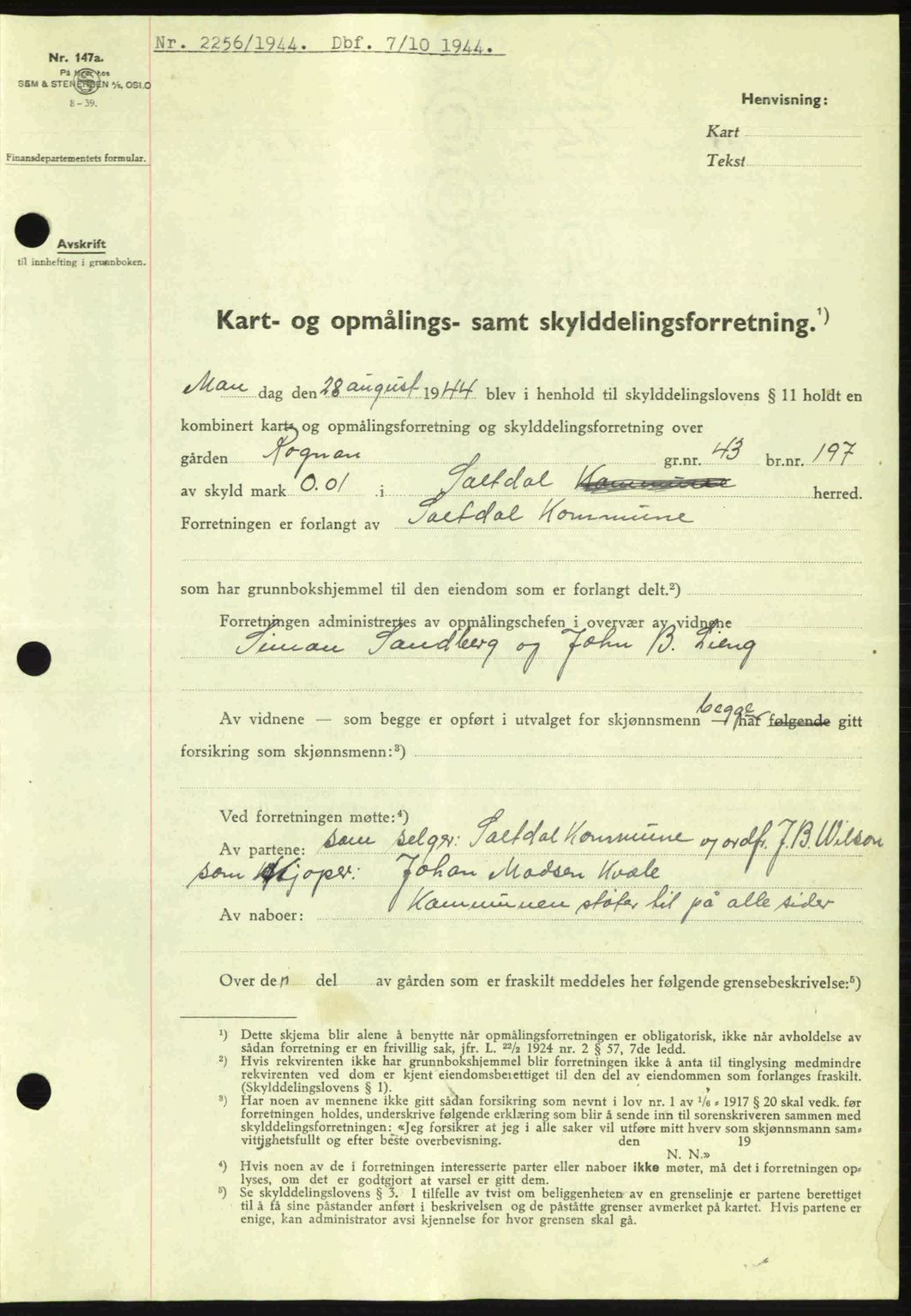 Salten sorenskriveri, SAT/A-4578/1/2/2C: Pantebok nr. A14-15, 1943-1945, Dagboknr: 2256/1944