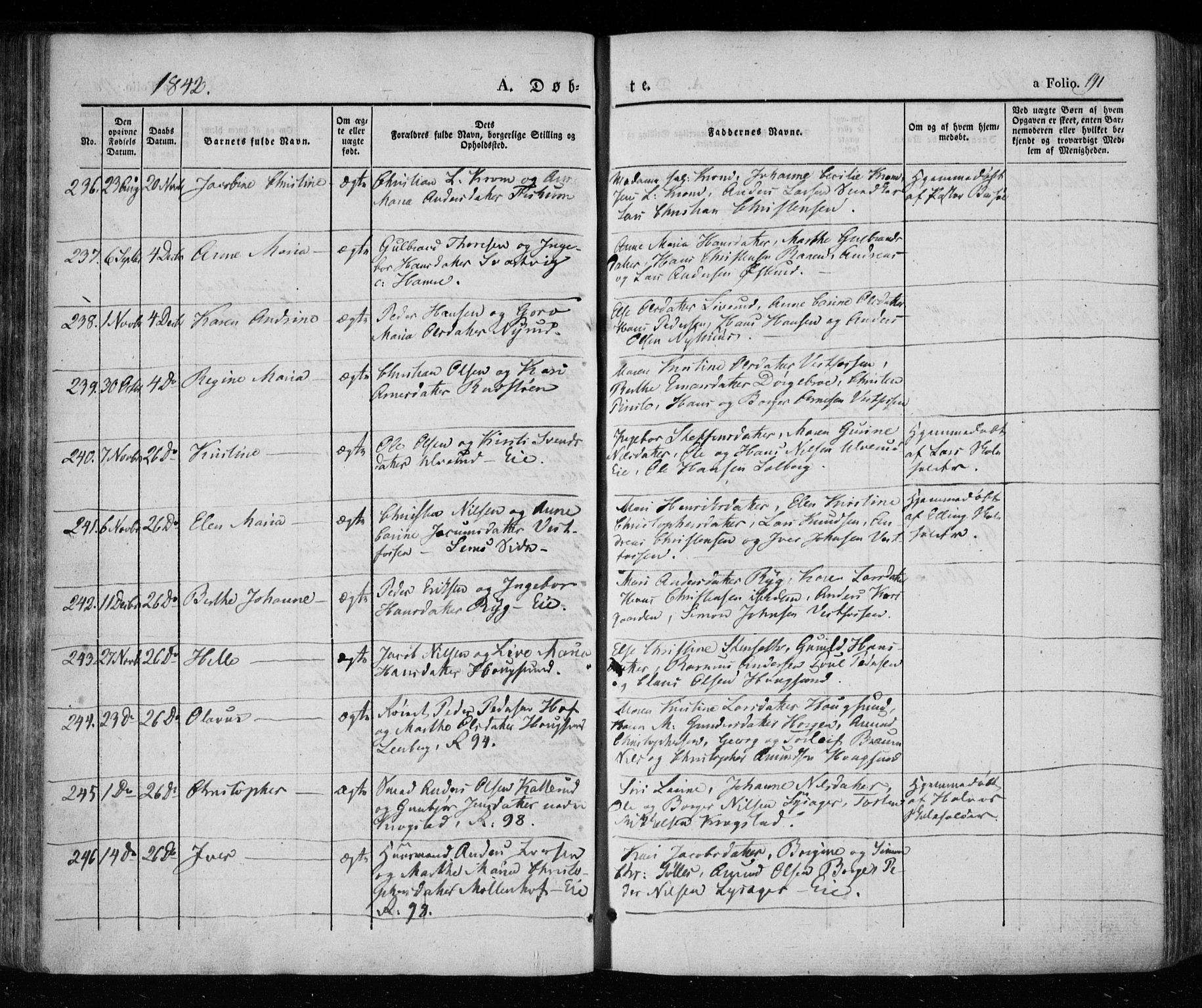 Eiker kirkebøker, AV/SAKO-A-4/F/Fa/L0013a: Ministerialbok nr. I 13A, 1832-1845, s. 191