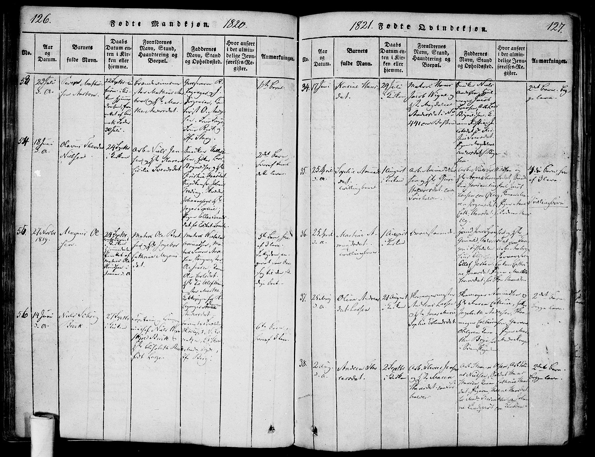 Halden prestekontor Kirkebøker, AV/SAO-A-10909/F/Fa/L0003: Ministerialbok nr. I 3, 1815-1834, s. 126-127