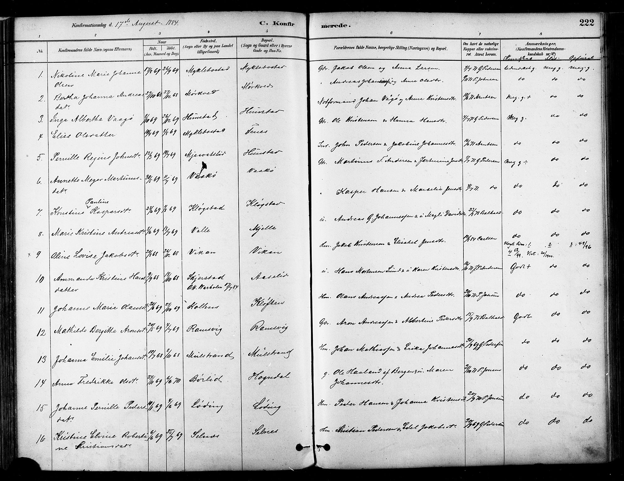 Ministerialprotokoller, klokkerbøker og fødselsregistre - Nordland, AV/SAT-A-1459/802/L0054: Ministerialbok nr. 802A01, 1879-1893, s. 222