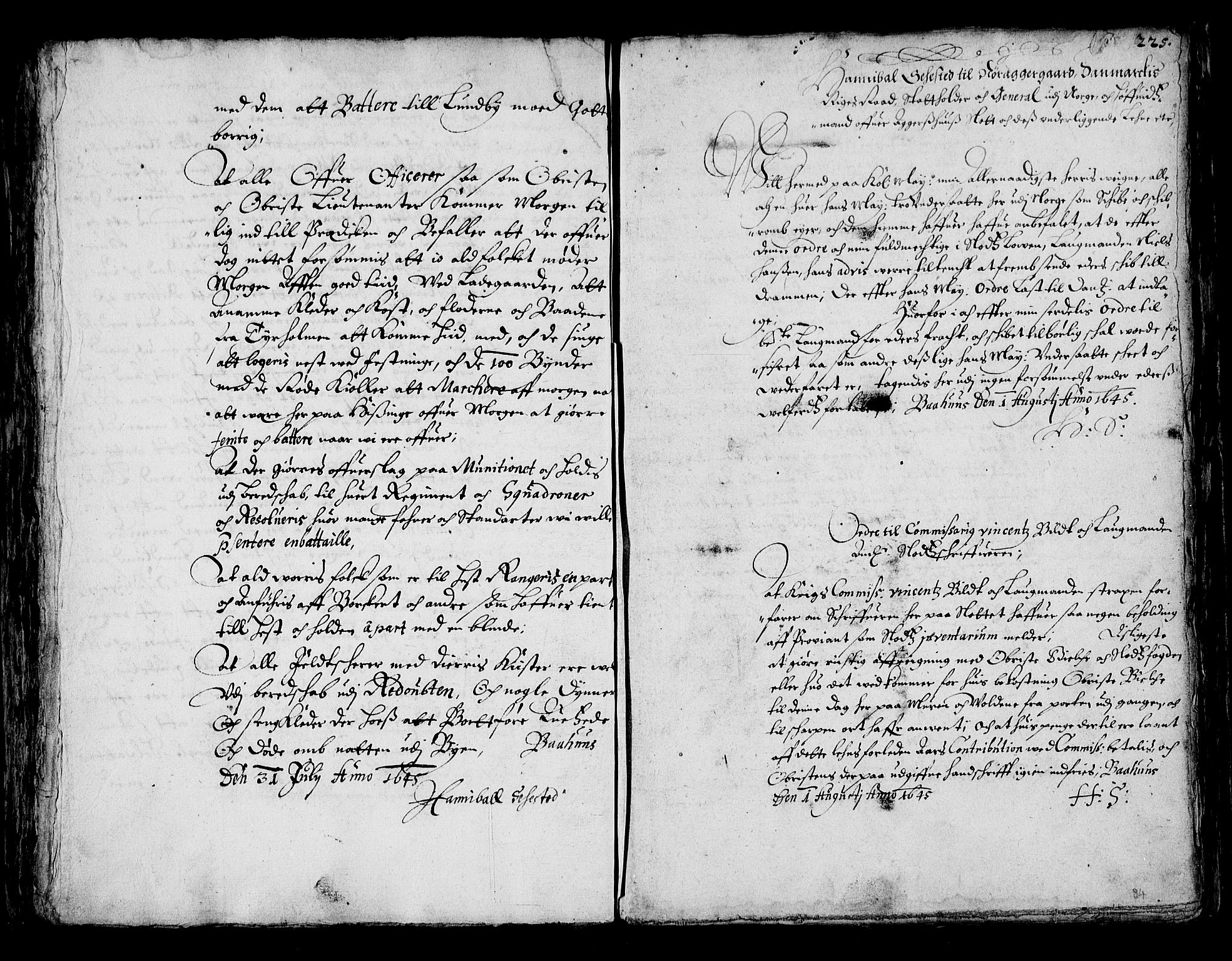 Stattholderembetet 1572-1771, RA/EA-2870/Ba/L0001: Hannibal Sehested kopibok, 1645, s. 224b-225a