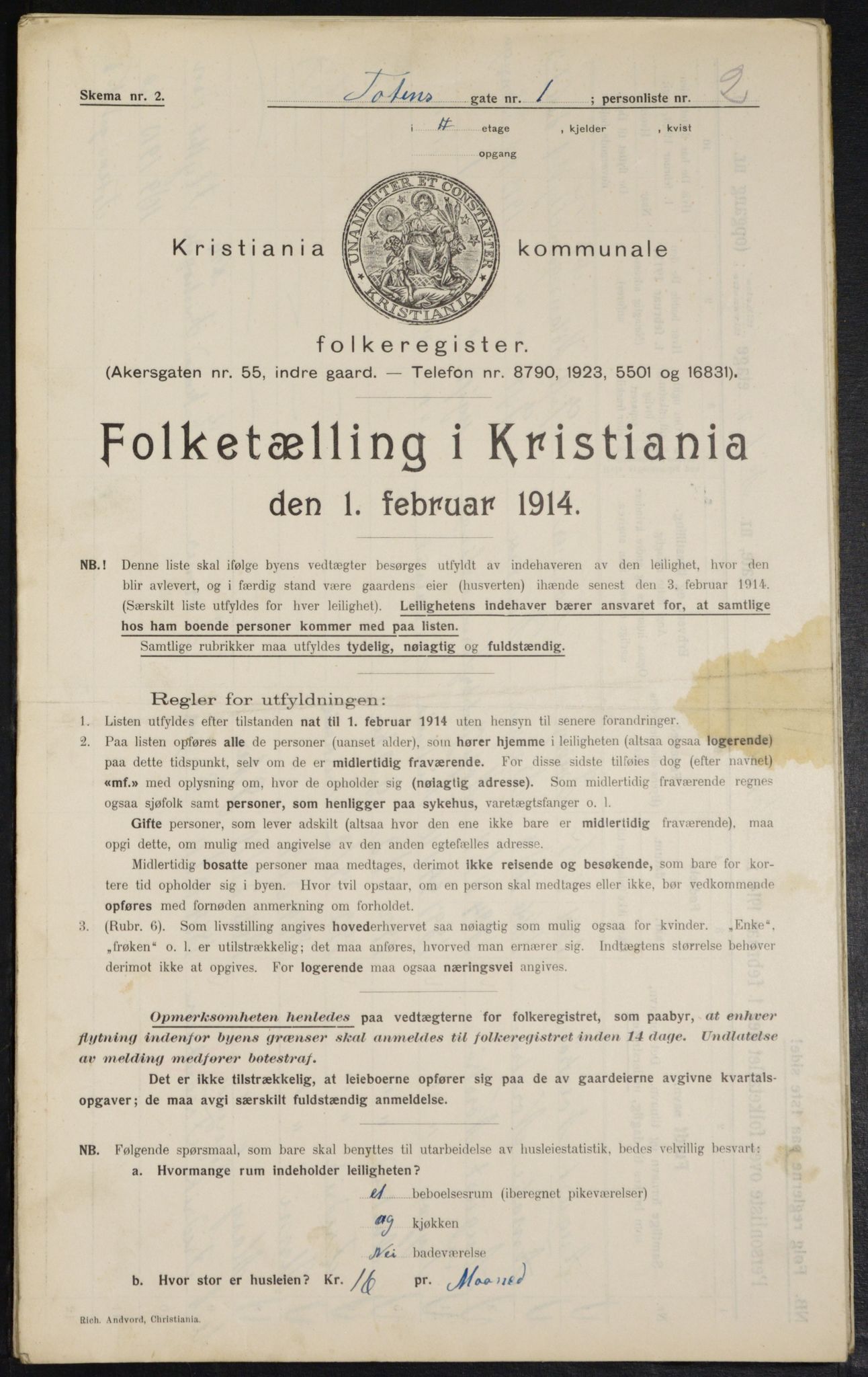 OBA, Kommunal folketelling 1.2.1914 for Kristiania, 1914, s. 116132