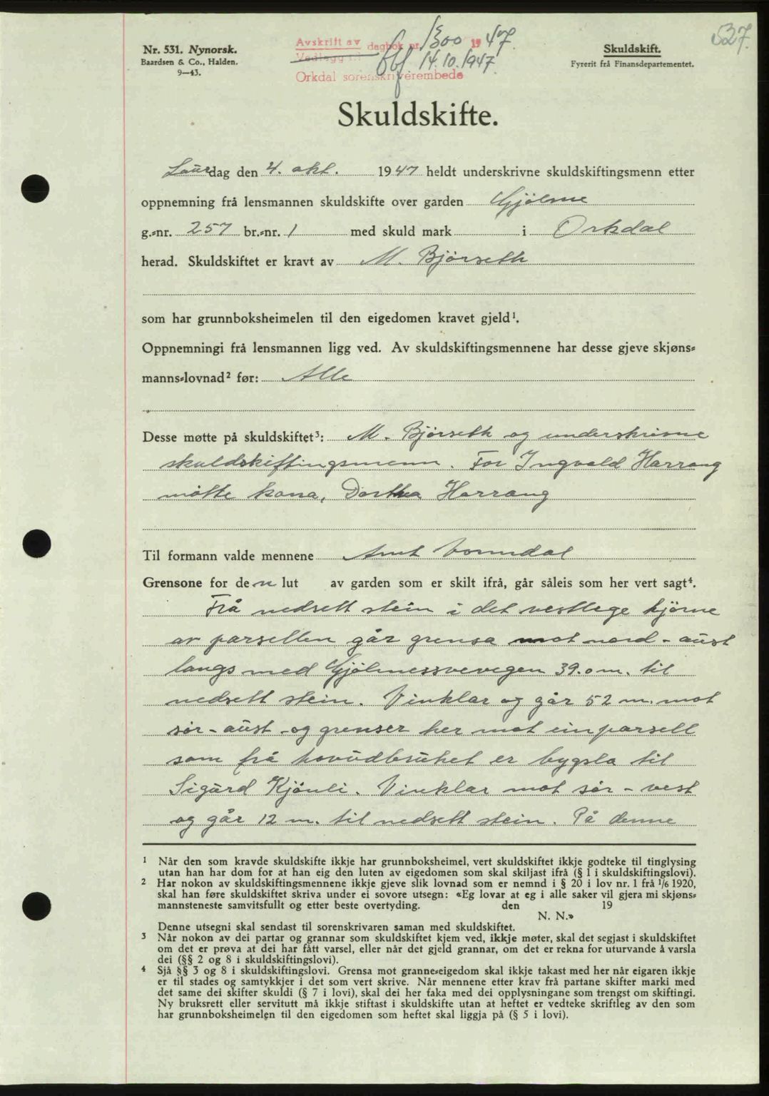 Orkdal sorenskriveri, SAT/A-4169/1/2/2C: Pantebok nr. A, 1947-1947, Dagboknr: 1300/1947