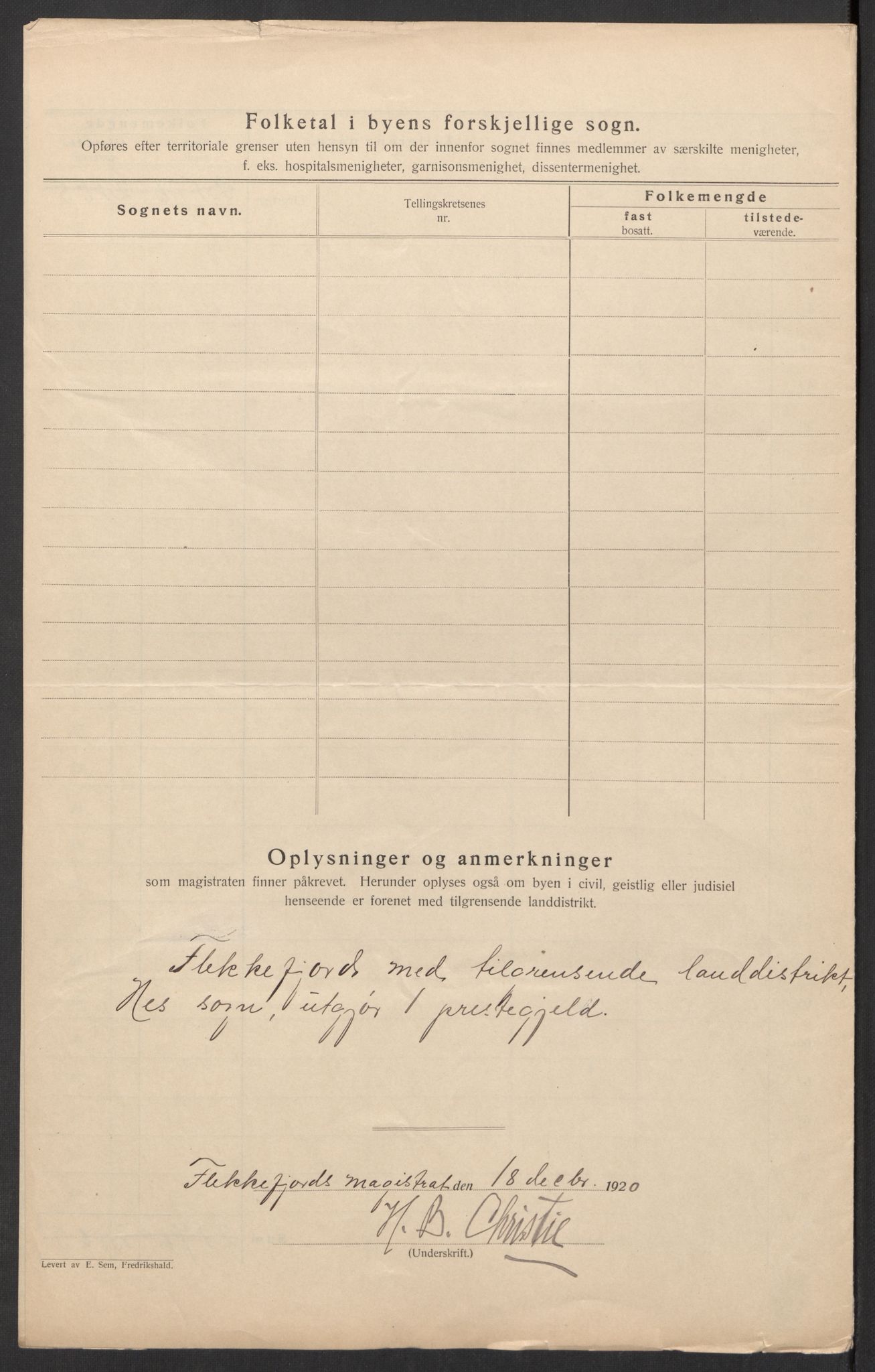 SAK, Folketelling 1920 for 1004 Flekkefjord kjøpstad, 1920, s. 5