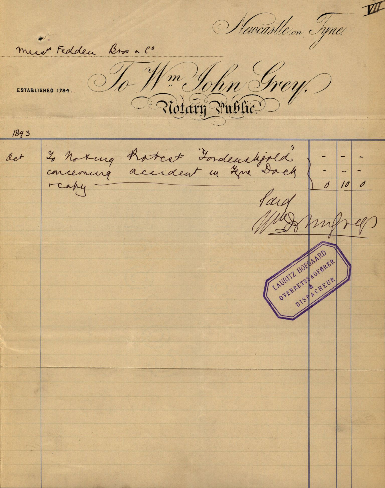 Pa 63 - Østlandske skibsassuranceforening, VEMU/A-1079/G/Ga/L0030/0003: Havaridokumenter / Rex, Salus, Schweigaard, Seladon, Titania, Tordenskjold av Trondhjem, 1893, s. 70