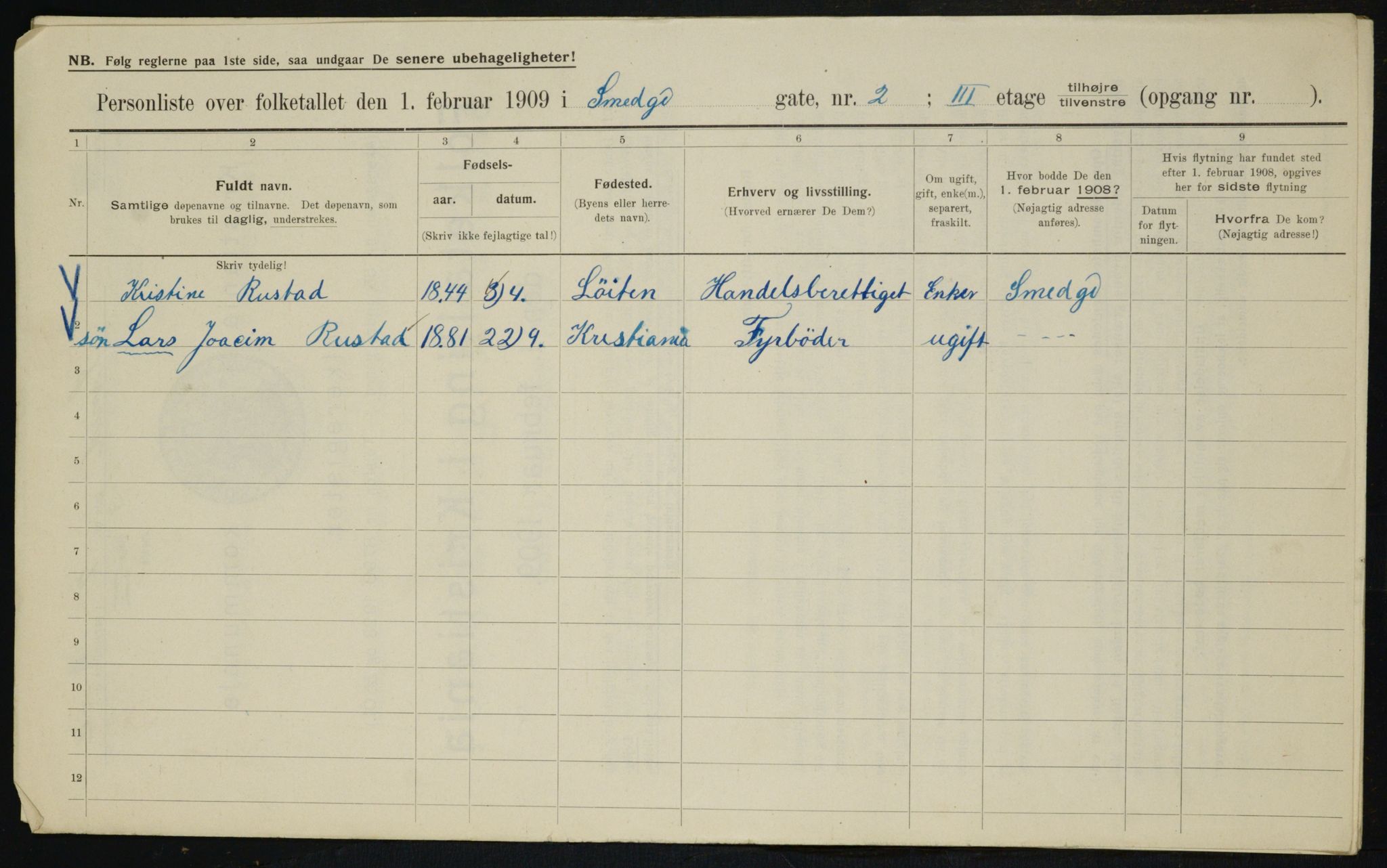 OBA, Kommunal folketelling 1.2.1909 for Kristiania kjøpstad, 1909, s. 88068