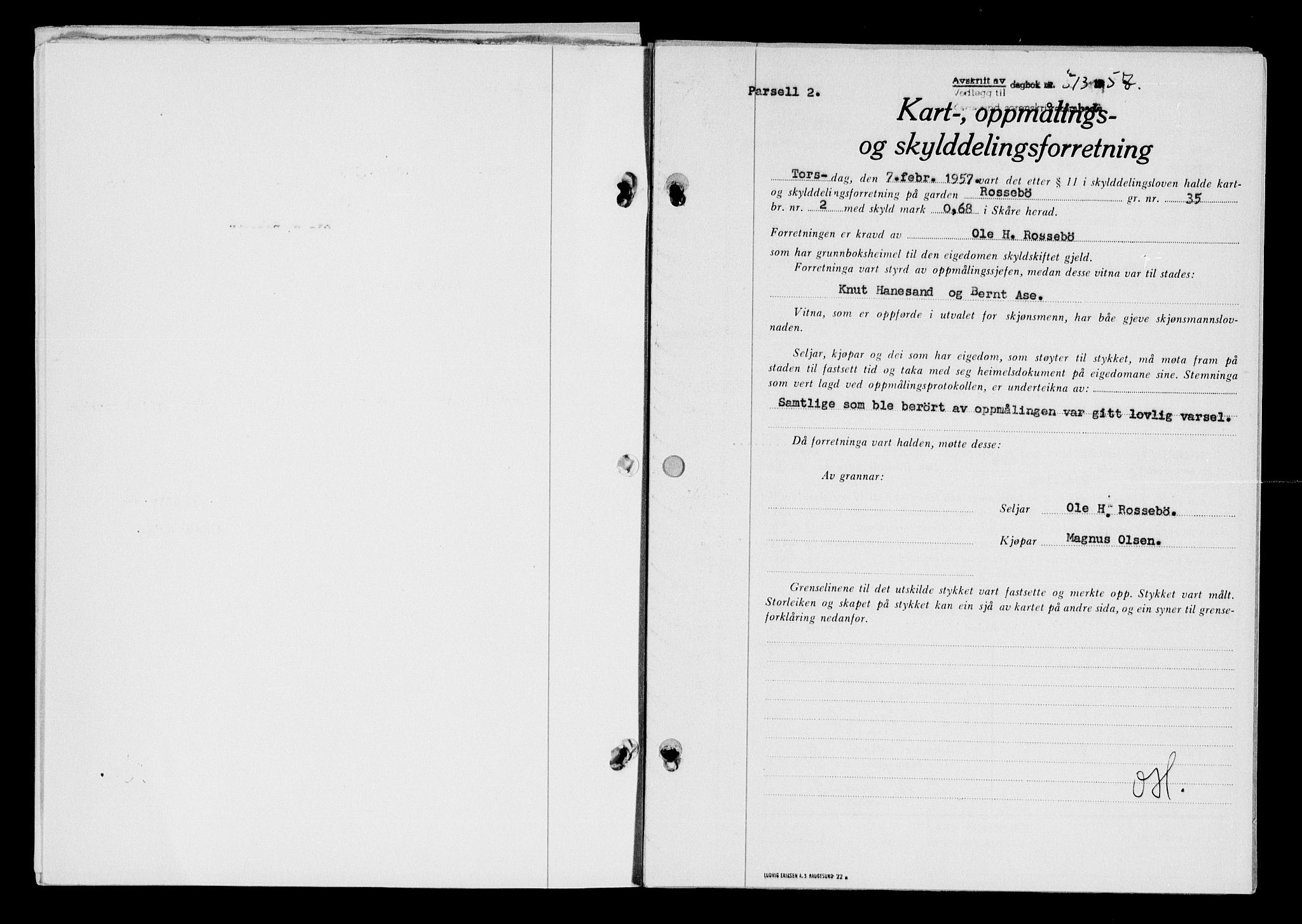 Karmsund sorenskriveri, SAST/A-100311/01/II/IIB/L0124: Pantebok nr. 104A, 1957-1957, Dagboknr: 513/1957