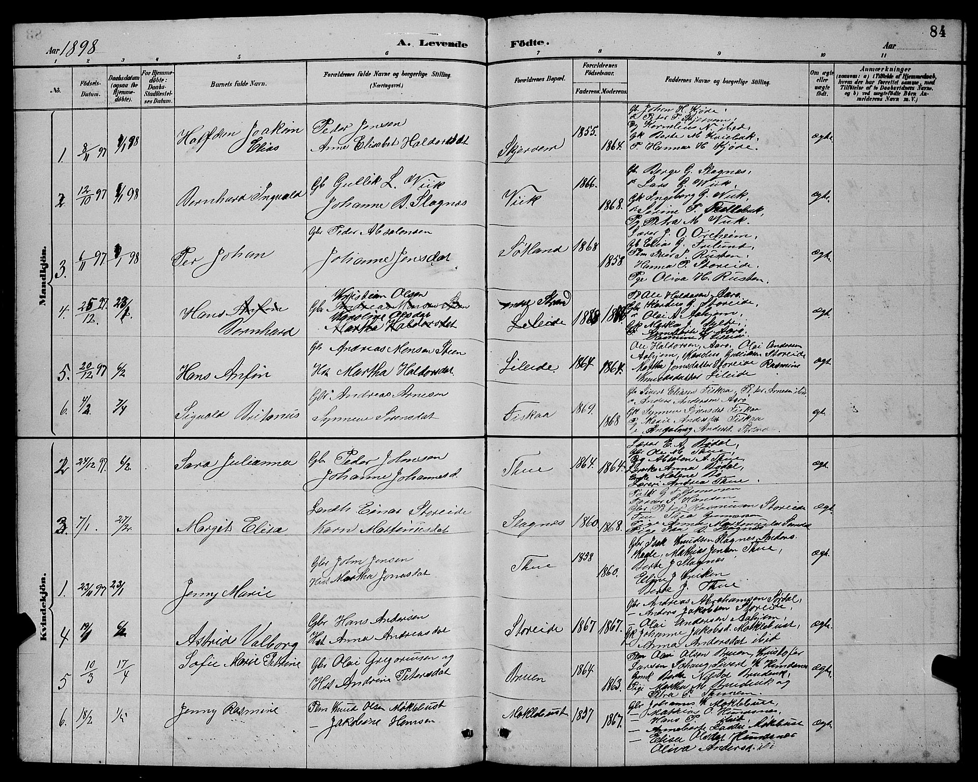 Ministerialprotokoller, klokkerbøker og fødselsregistre - Møre og Romsdal, AV/SAT-A-1454/501/L0017: Klokkerbok nr. 501C03, 1885-1901, s. 84