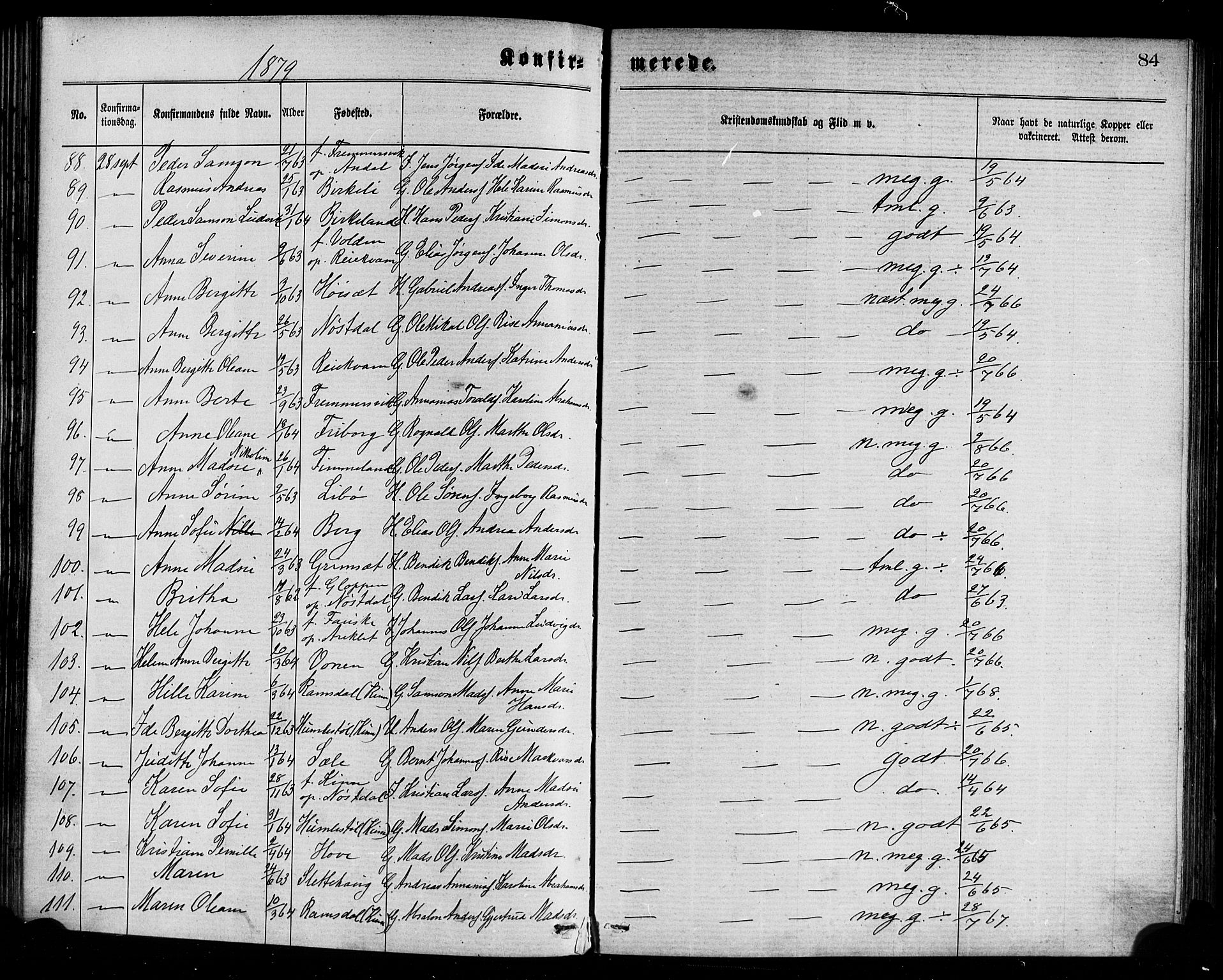 Førde sokneprestembete, AV/SAB-A-79901/H/Haa/Haaa/L0011: Ministerialbok nr. A 11, 1877-1880, s. 84