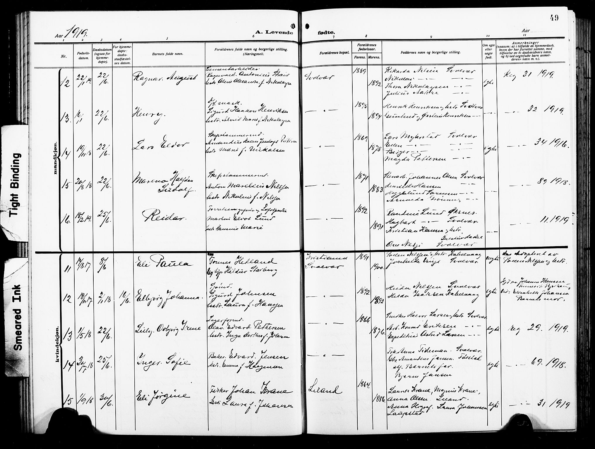 Ministerialprotokoller, klokkerbøker og fødselsregistre - Nordland, AV/SAT-A-1459/874/L1080: Klokkerbok nr. 874C09, 1915-1925, s. 49