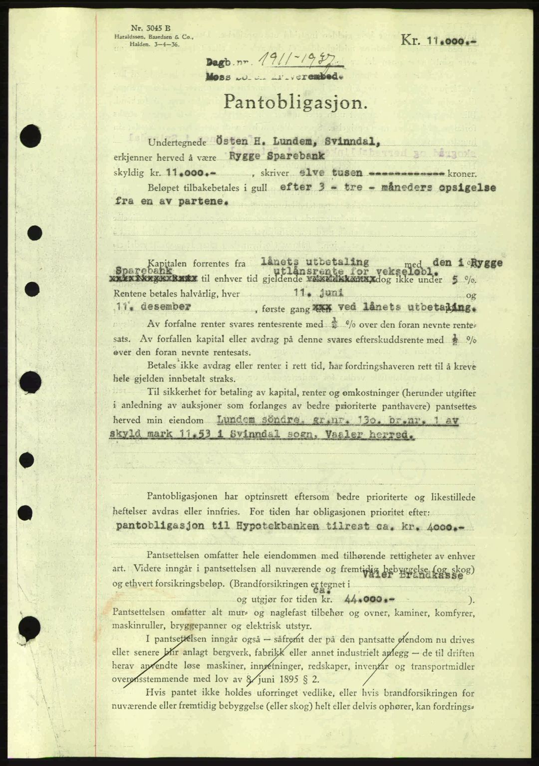 Moss sorenskriveri, SAO/A-10168: Pantebok nr. B4, 1937-1938, Dagboknr: 1911/1937