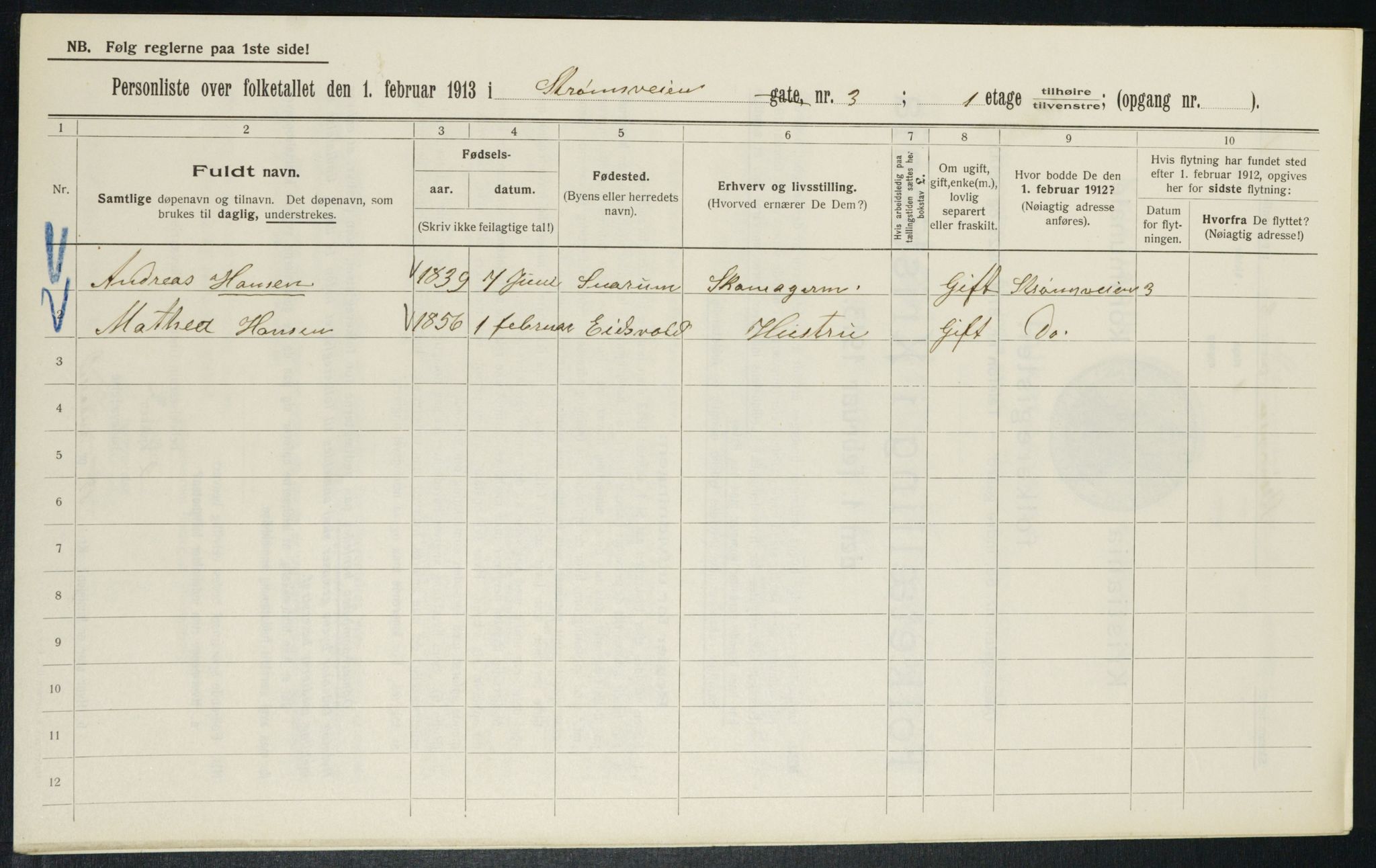 OBA, Kommunal folketelling 1.2.1913 for Kristiania, 1913, s. 104057