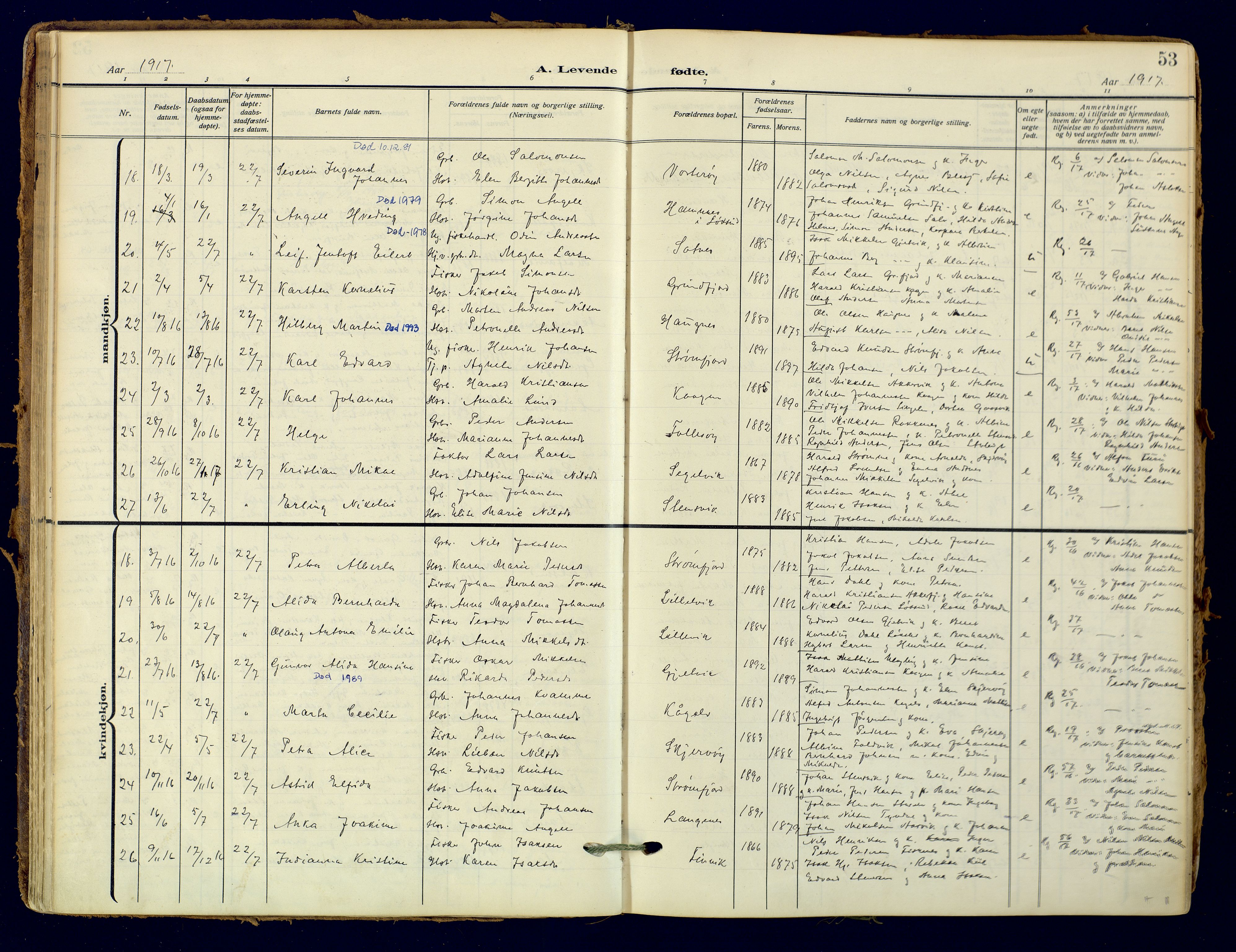 Skjervøy sokneprestkontor, AV/SATØ-S-1300/H/Ha/Haa: Ministerialbok nr. 18, 1910-1926, s. 53