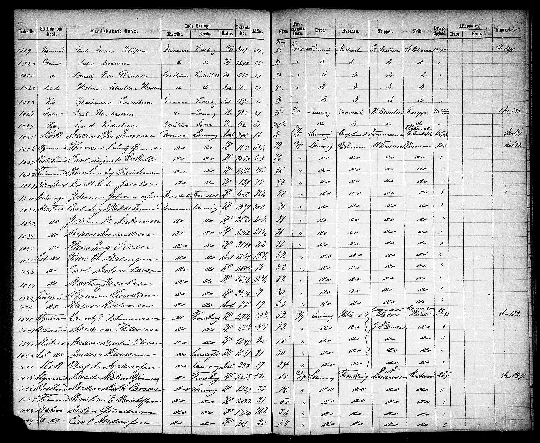 Drammen innrulleringsdistrikt, AV/SAKO-A-781/H/Ha/L0002: Mønstringsjournal, 1870-1882, s. 329