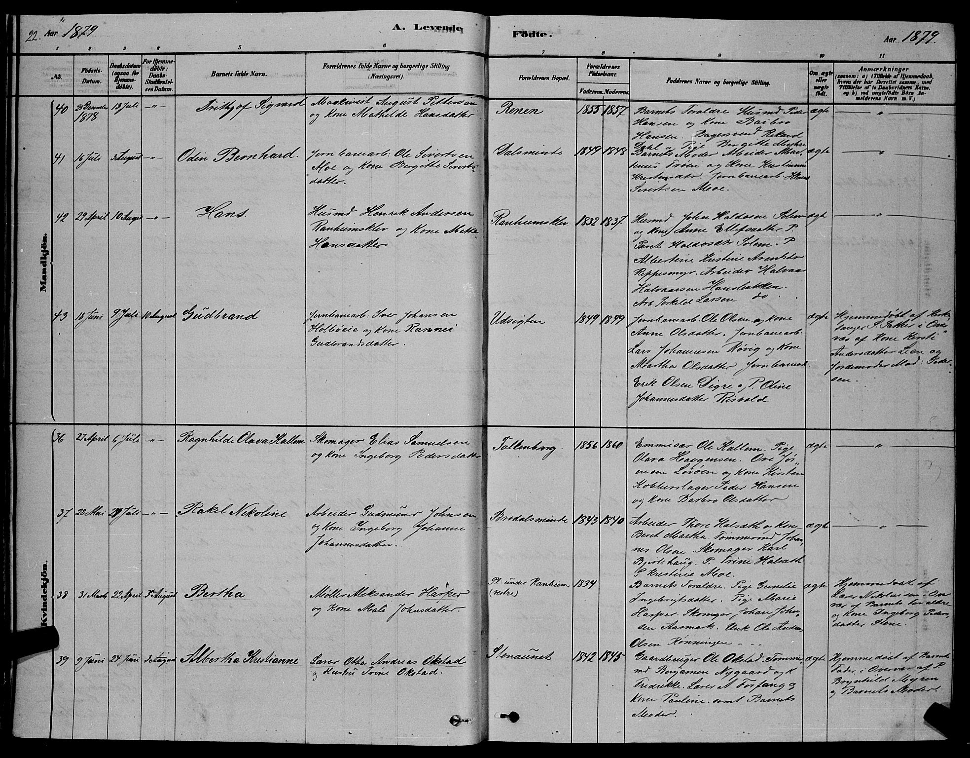 Ministerialprotokoller, klokkerbøker og fødselsregistre - Sør-Trøndelag, SAT/A-1456/606/L0312: Klokkerbok nr. 606C08, 1878-1894, s. 22