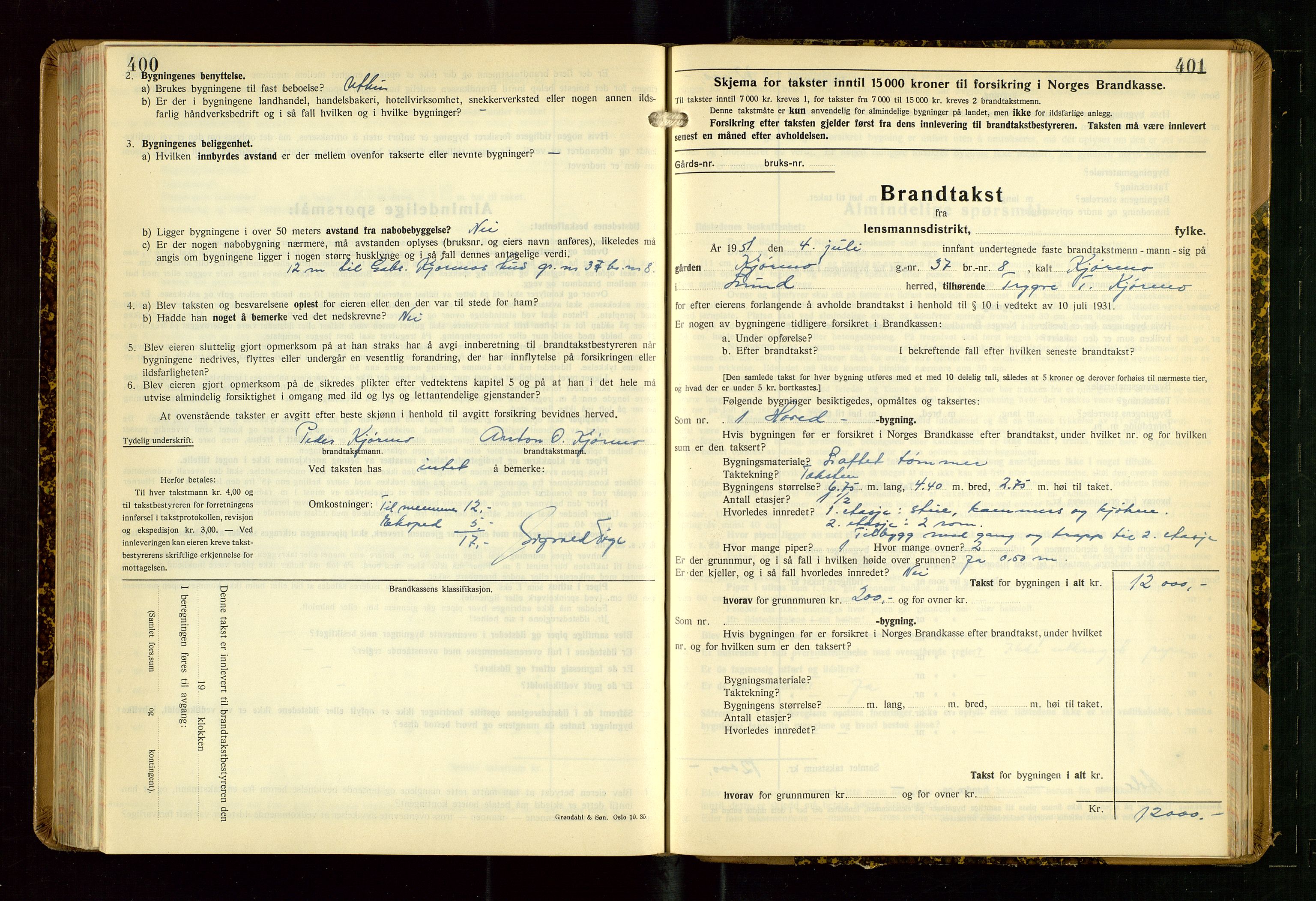 Lund lensmannskontor, AV/SAST-A-100303/Gob/L0006: "Brandtakstprotokoll", 1938-1951, s. 400-401