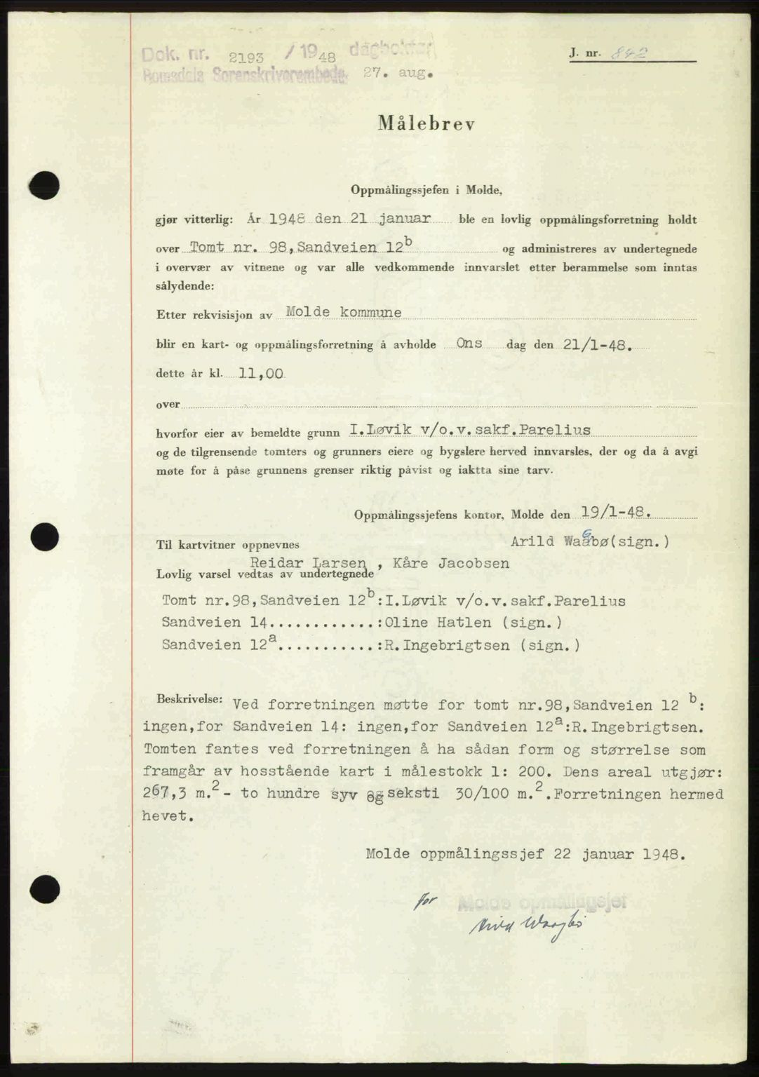Romsdal sorenskriveri, SAT/A-4149/1/2/2C: Pantebok nr. A27, 1948-1948, Dagboknr: 2193/1948