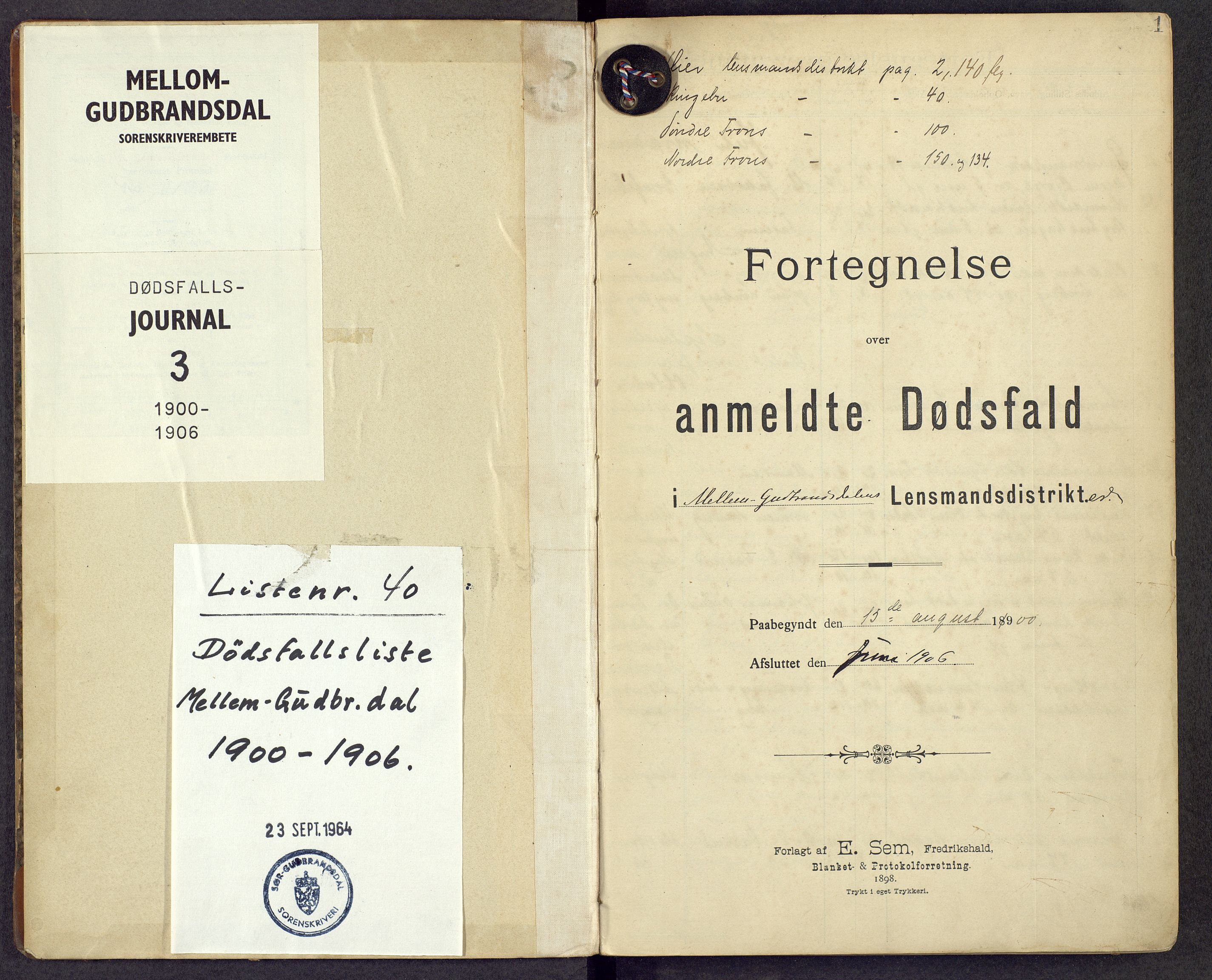 Mellom-Gudbrandsdal sorenskriveri, AV/SAH-TING-038/J/Jf/L0003: Dødsfallsprotokoll, 1900-1906, s. 1