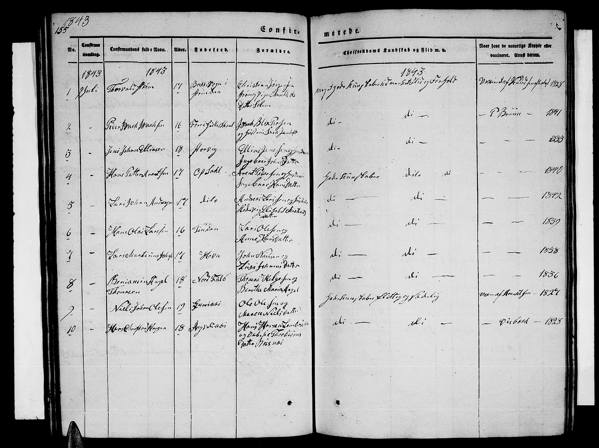 Ministerialprotokoller, klokkerbøker og fødselsregistre - Nordland, AV/SAT-A-1459/805/L0106: Klokkerbok nr. 805C02, 1841-1861, s. 155