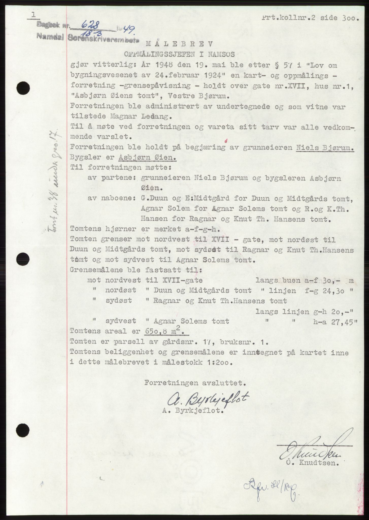 Namdal sorenskriveri, SAT/A-4133/1/2/2C: Pantebok nr. -, 1949-1949, Dagboknr: 628/1949