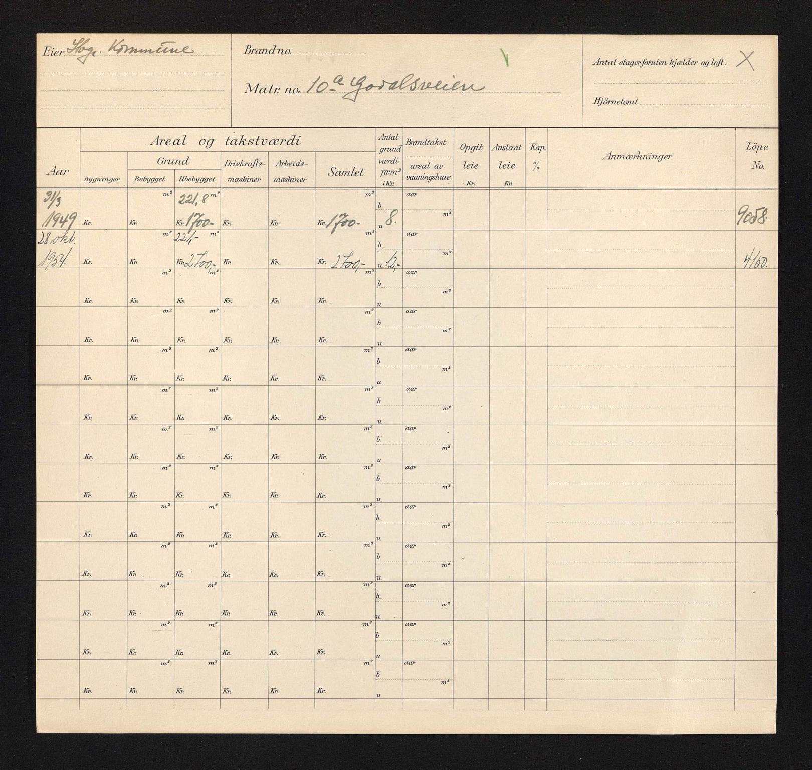 Stavanger kommune. Skattetakstvesenet, BYST/A-0440/F/Fa/Faa/L0015/0004: Skattetakstkort / Godalsveien 1 - 16