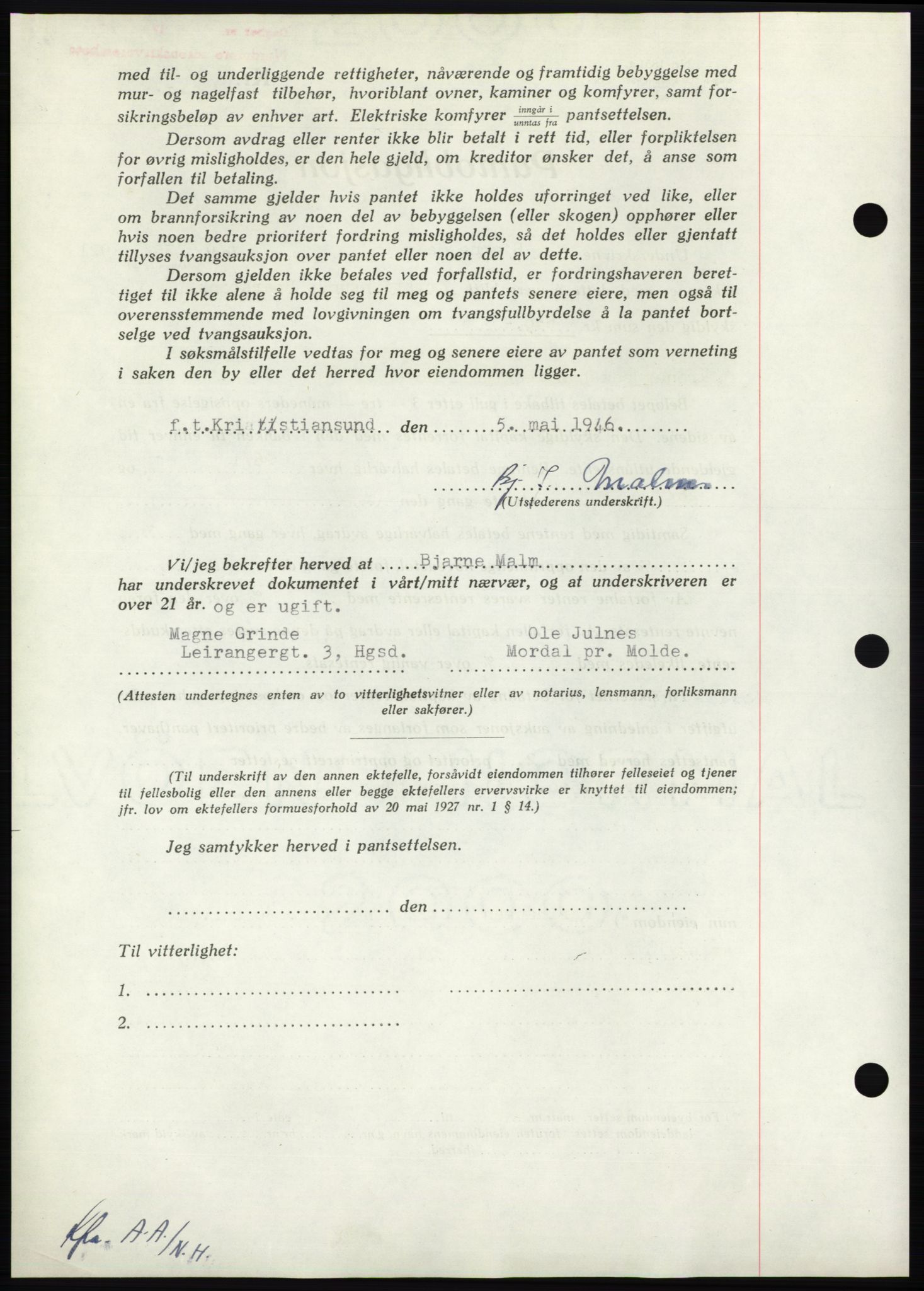 Nordmøre sorenskriveri, AV/SAT-A-4132/1/2/2Ca: Pantebok nr. B94, 1946-1946, Dagboknr: 783/1946