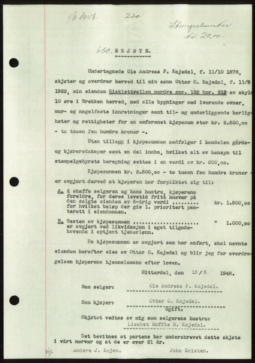 Gauldal sorenskriveri, SAT/A-0014/1/2/2C: Pantebok nr. A6, 1948-1948, Dagboknr: 660/1948