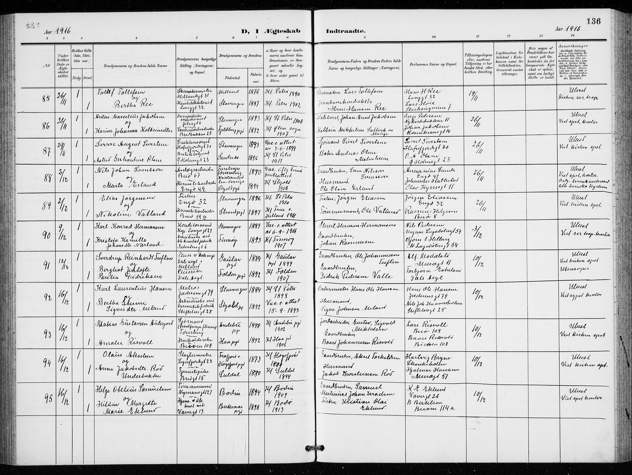 St. Petri sokneprestkontor, AV/SAST-A-101813/001/30/30BB/L0009: Klokkerbok nr. B 9, 1902-1935, s. 136