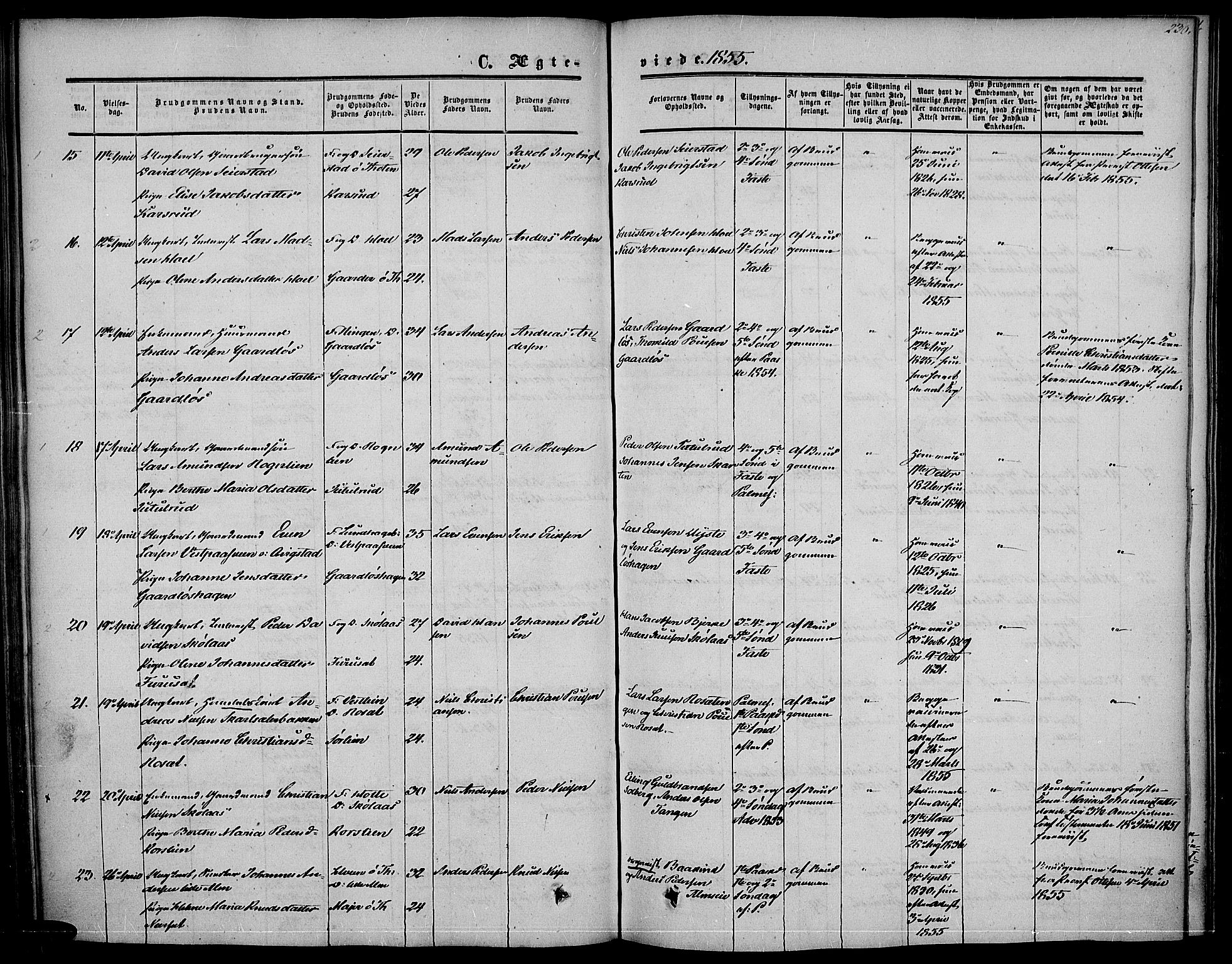 Vestre Toten prestekontor, AV/SAH-PREST-108/H/Ha/Haa/L0005: Ministerialbok nr. 5, 1850-1855, s. 230