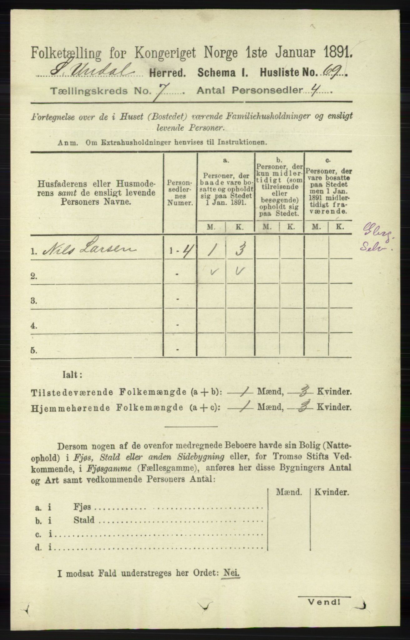 RA, Folketelling 1891 for 1029 Sør-Audnedal herred, 1891, s. 2615