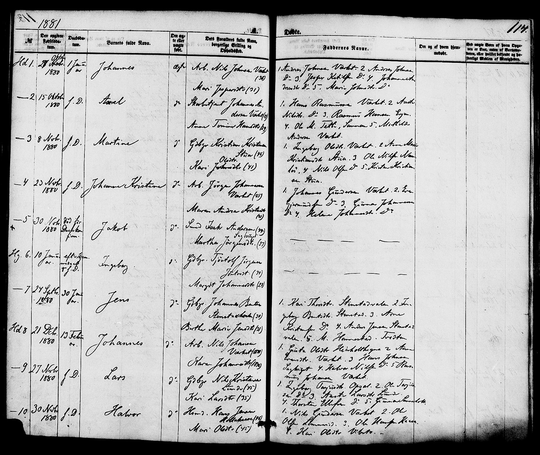Holla kirkebøker, AV/SAKO-A-272/F/Fa/L0007: Ministerialbok nr. 7, 1869-1881, s. 114