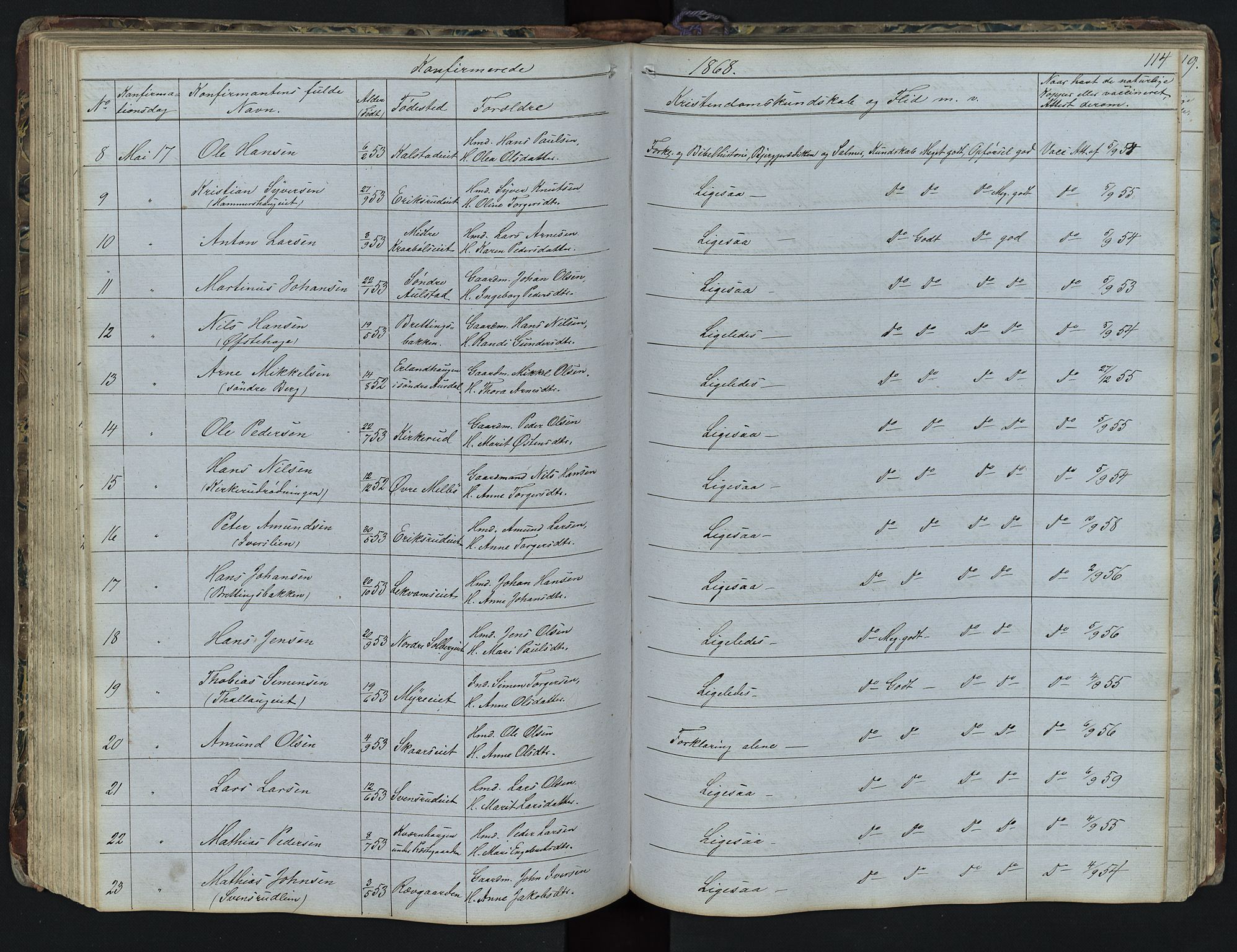 Vestre Gausdal prestekontor, AV/SAH-PREST-094/H/Ha/Hab/L0001: Klokkerbok nr. 1, 1867-1895, s. 114