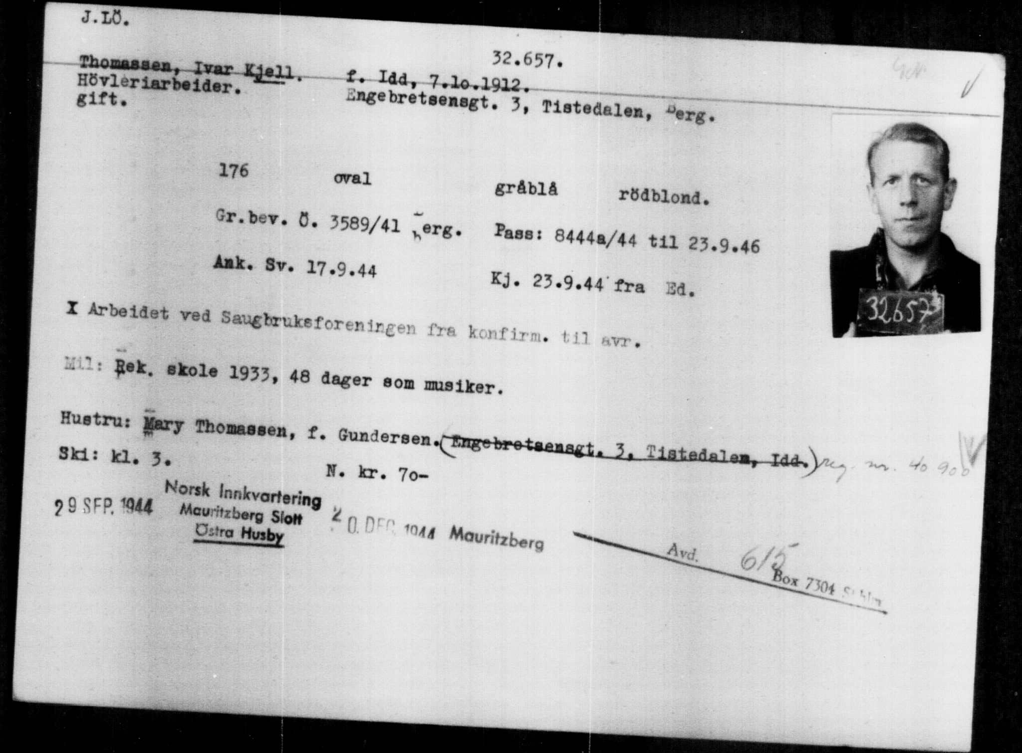 Utenriksstasjonene, Legasjonen i Stockholm, Flyktningkontoret, AV/RA-S-6753/V/Va/L0013: Kjesäterkartoteket, flyktninger med registreringsnr. 31500-34731, 1940-1945, s. 1220