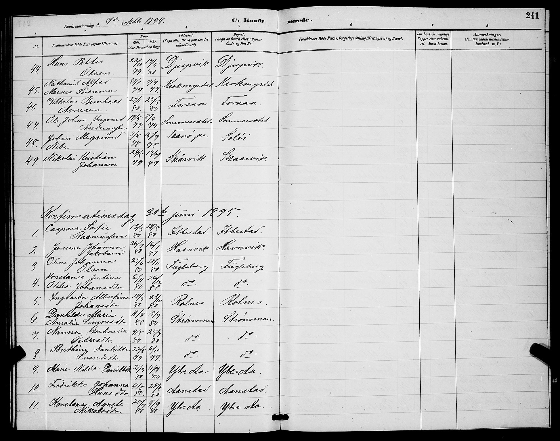 Ibestad sokneprestembete, AV/SATØ-S-0077/H/Ha/Hab/L0008klokker: Klokkerbok nr. 8, 1890-1903, s. 241