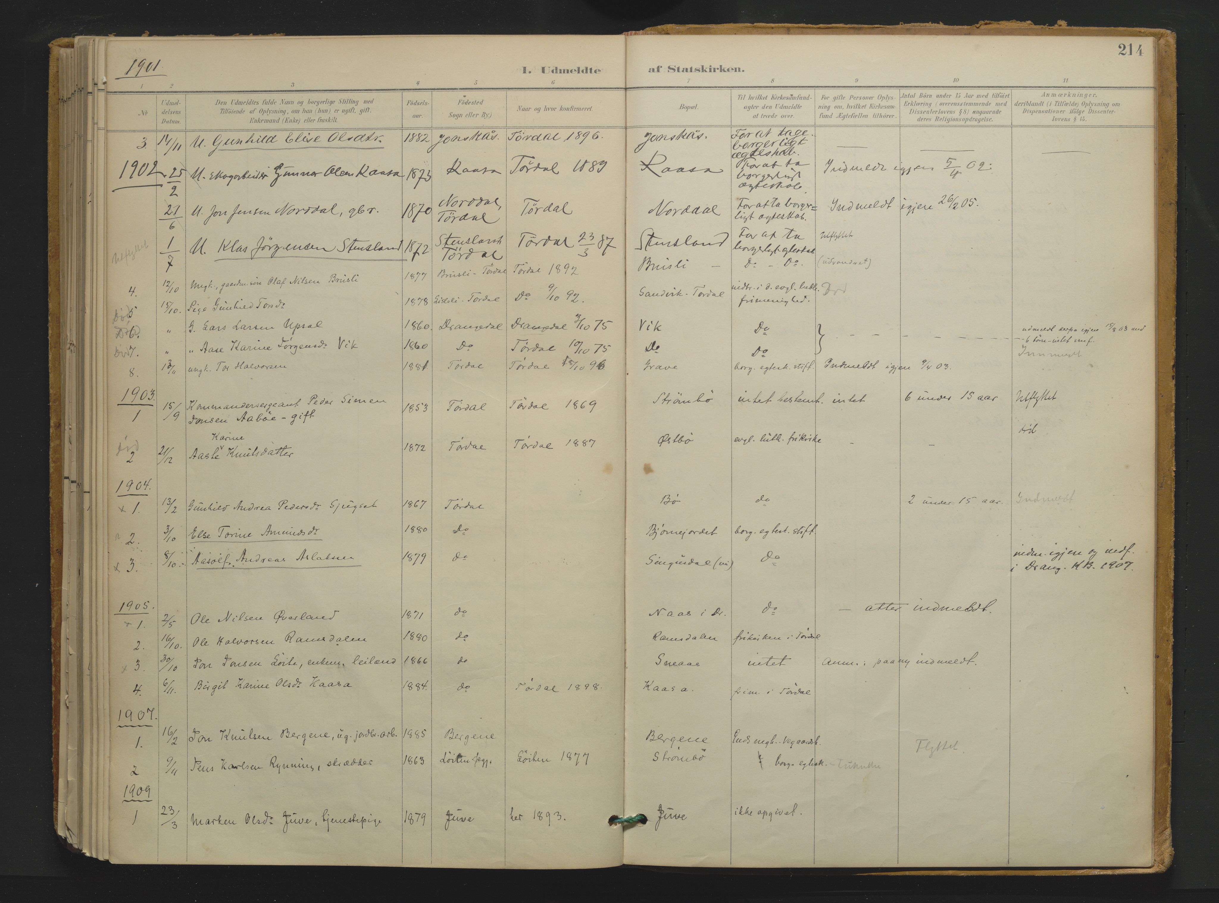 Drangedal kirkebøker, AV/SAKO-A-258/F/Fa/L0013: Ministerialbok nr. 13, 1895-1919, s. 214