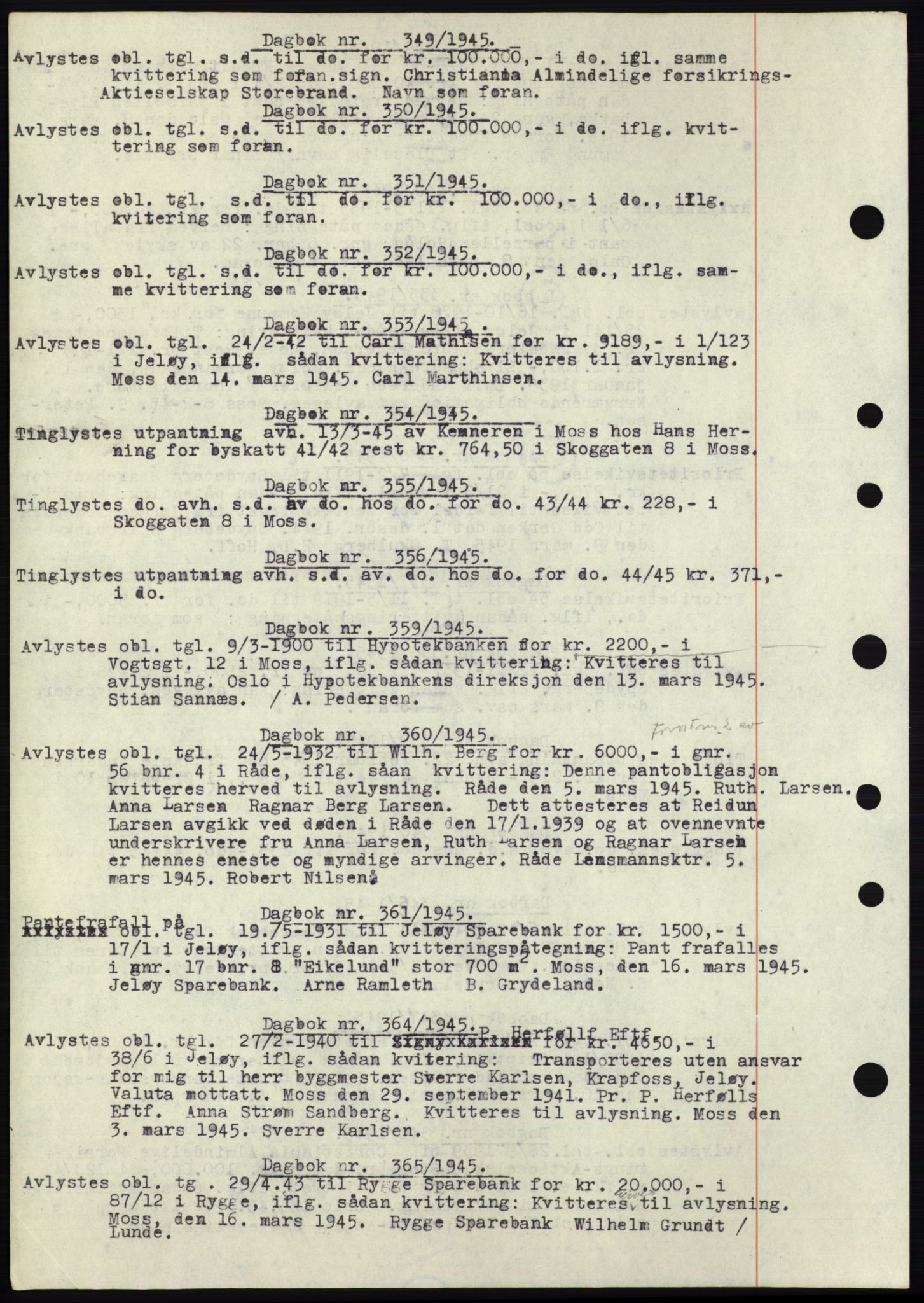 Moss sorenskriveri, SAO/A-10168: Pantebok nr. C10, 1938-1950, Dagboknr: 349/1945
